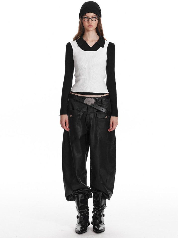 ALINNVSTUDIO Office Casual Two Piece Layered Vest Set Youth Solid Long Sleeve T-Shirts