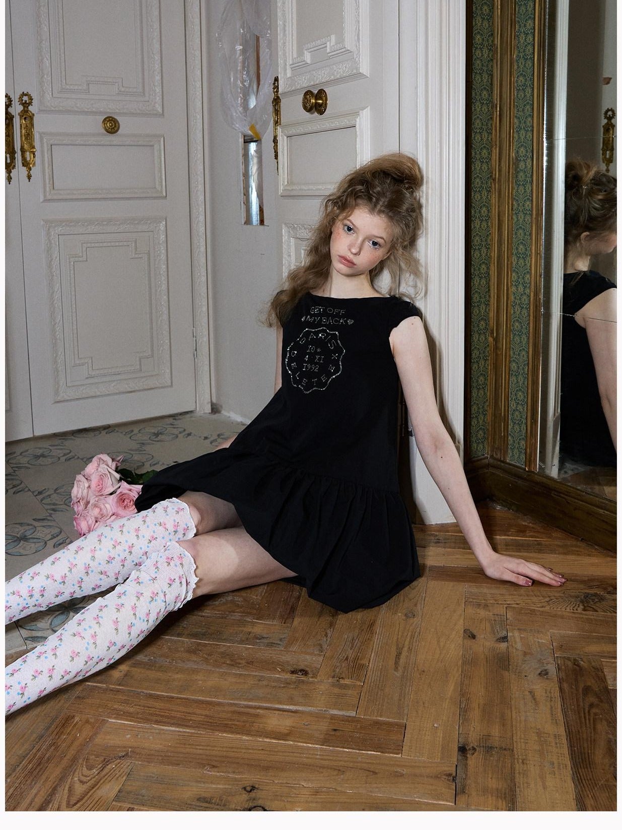 DeleteEx Sweet Flirty Flutter Sleeve Rhinestone Bubble Skirt Date Black Mini Dresses