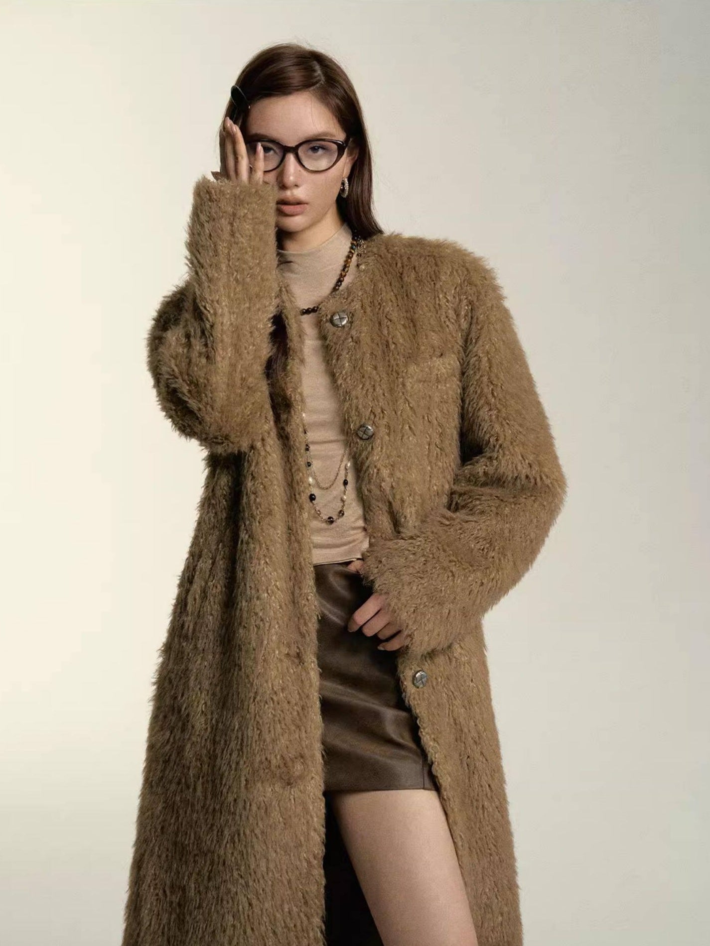 SOMESOWE Versatile Button Front Lapel Relaxed Fit Commuter Solid Khaki Long Coats