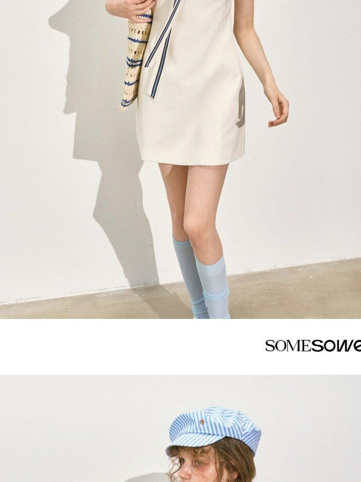 SOMESOWE Chic Sleeveless A Line Preppy Navy Collar Casual Polyester Mini Dresses
