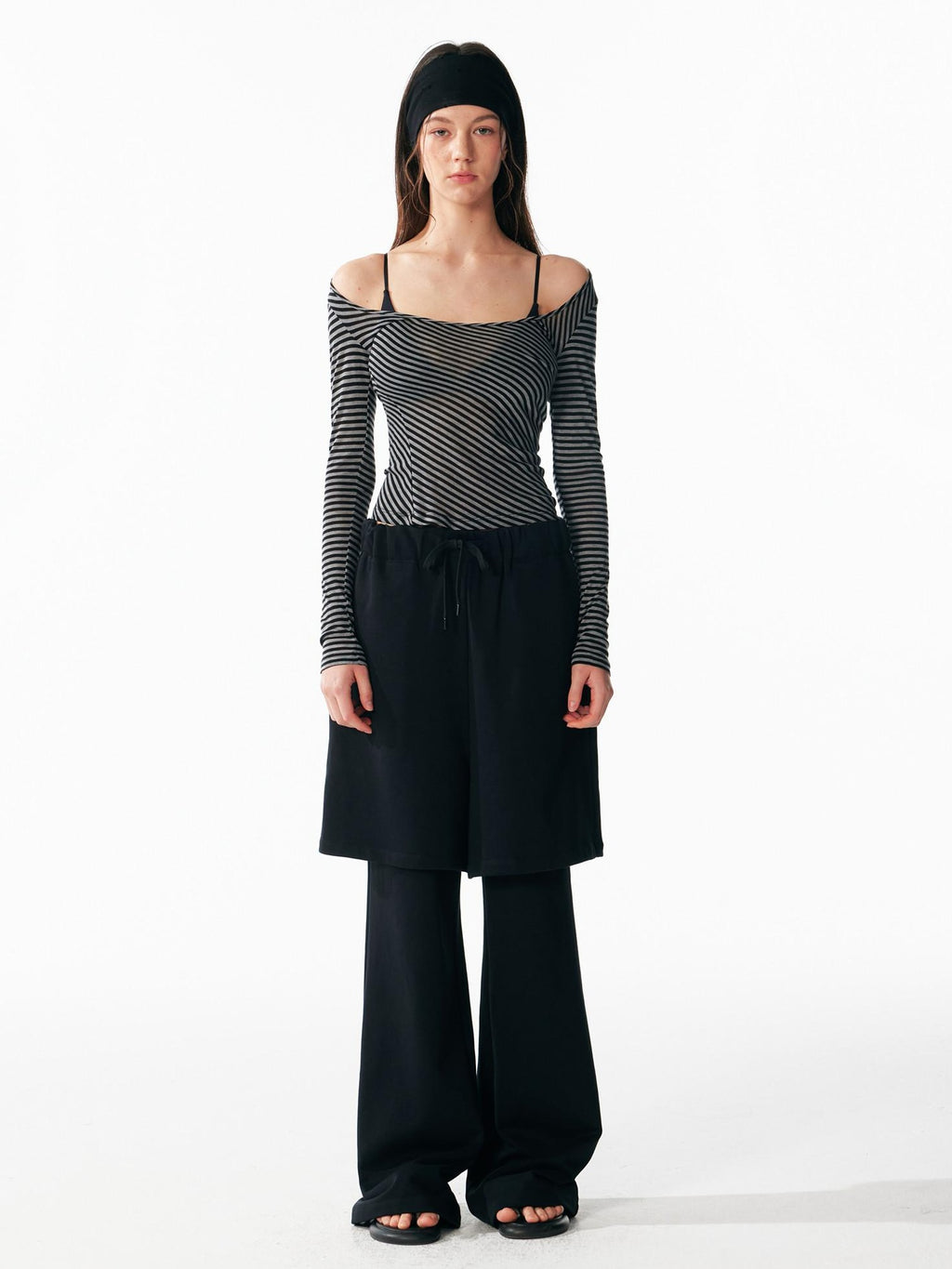 ALINNVSTUDIO Cozy Drawstring Layered Faux Two Piece Relaxed Low Rise Teen Casual Sweatpants