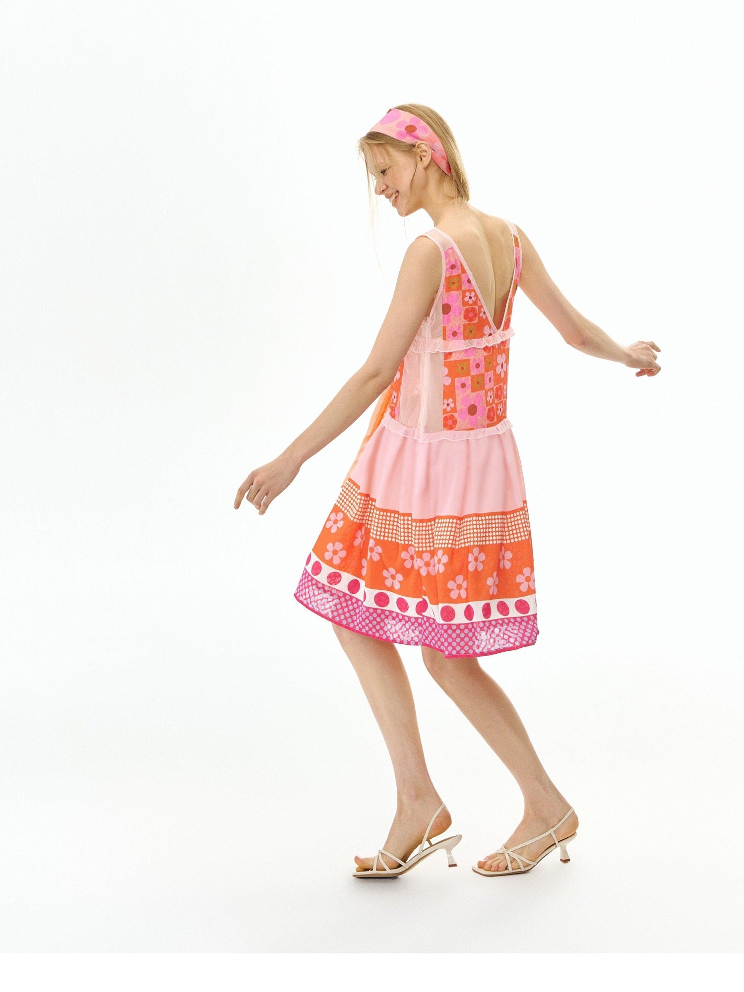 DeleteEx Vibrant Orange Red Floral Print A Line S M L Sizes Women Casual Mini Dresses