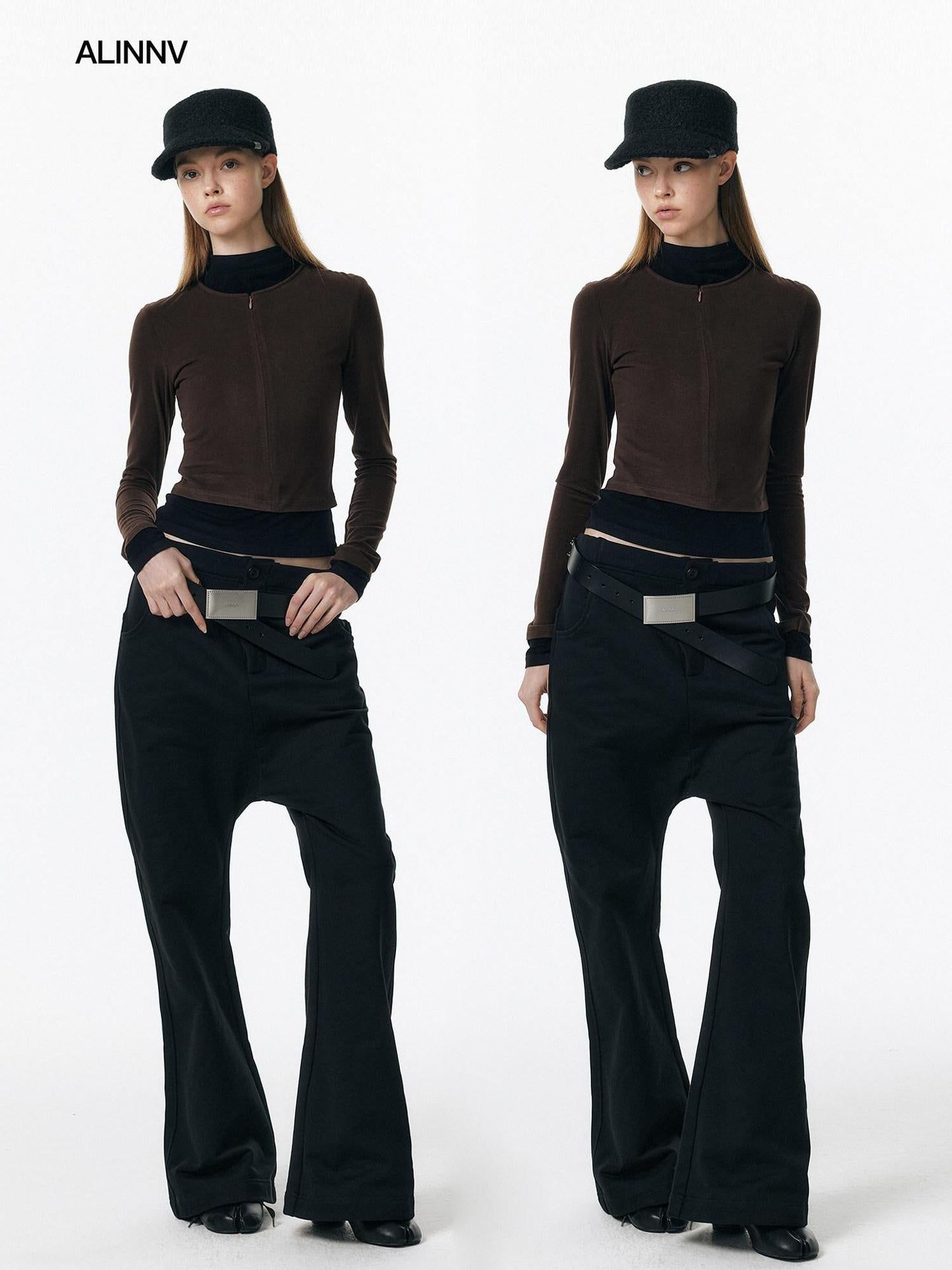 ALINNVSTUDIO Asymmetric Versatile Slight Flare Slim Natural Waist Casual Sweatpants