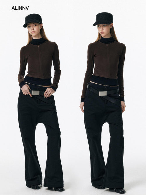 ALINNVSTUDIO Asymmetric Versatile Slight Flare Slim Natural Waist Casual Sweatpants