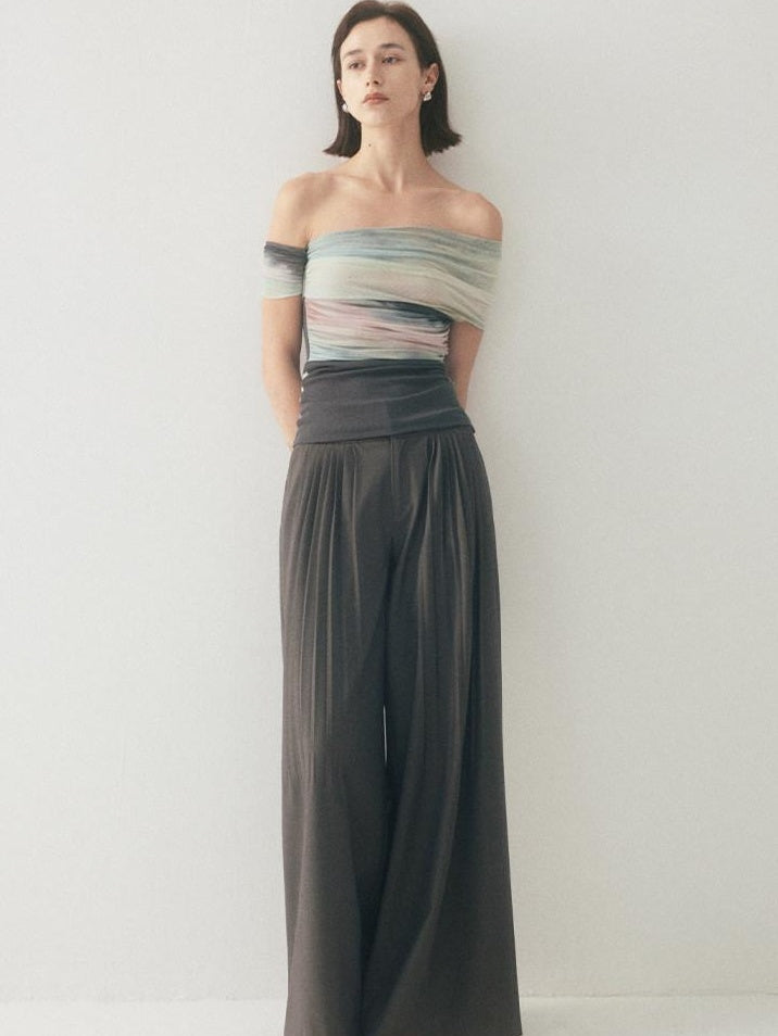 someonesometimes Tie Dye Slim Fit Minimal Commuter Viscose Blend Sleeveless Off Shoulder Crop Tops
