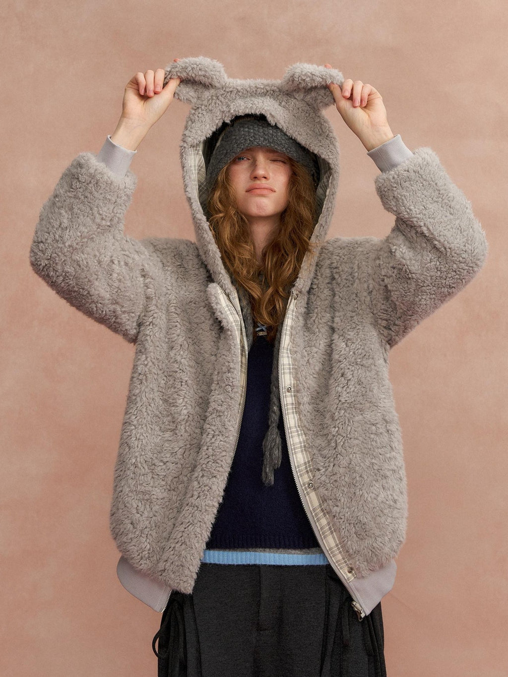 SOMESOWE Warm Hooded Plaid Zipper Regular Fit Women Duck Down Insulated Wool Coats