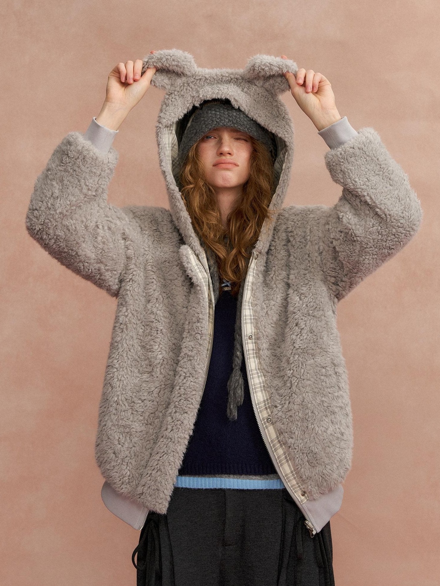 SOMESOWE Warm Hooded Plaid Zipper Regular Fit Women Duck Down Insulated Wool Coats