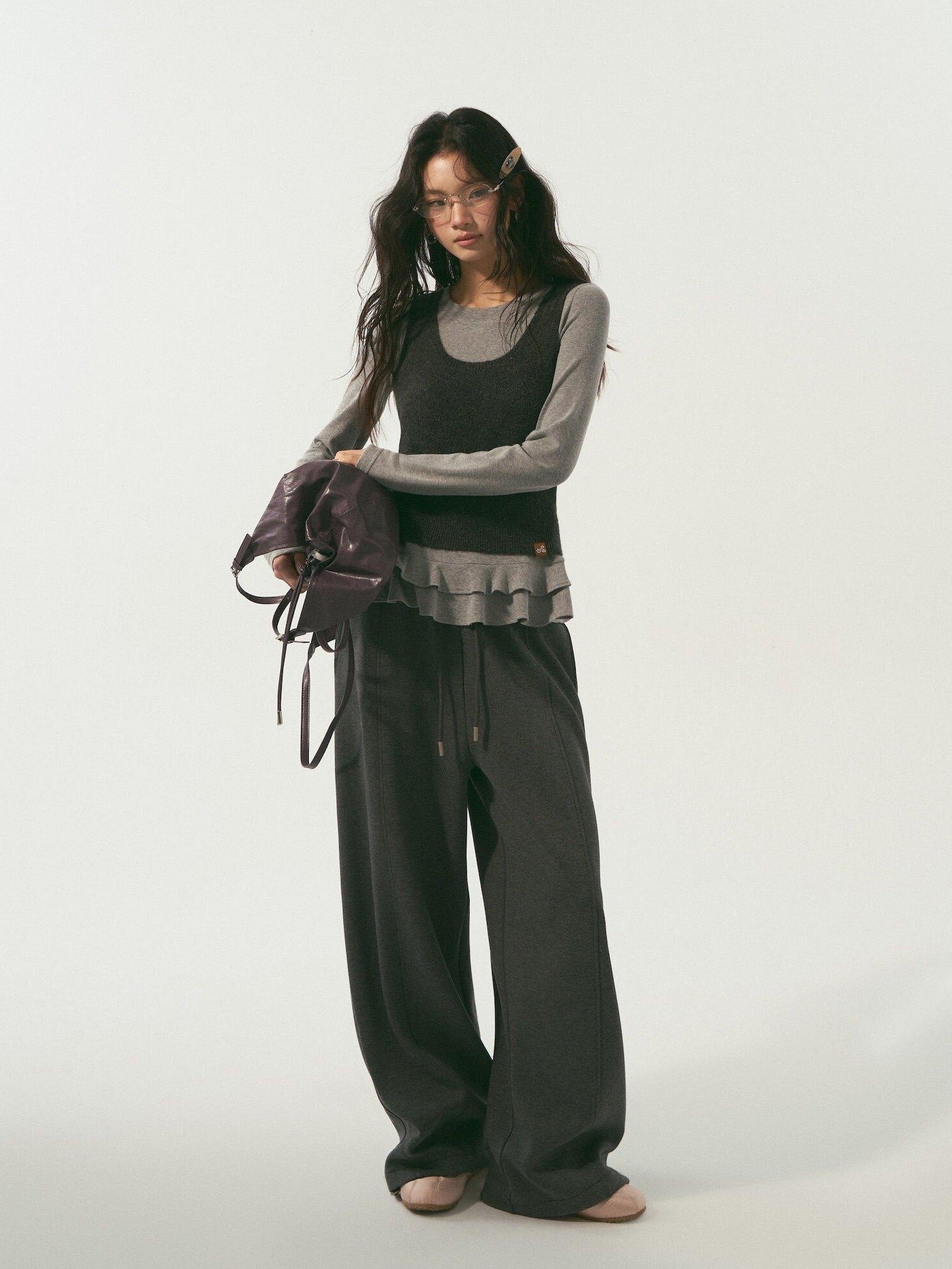 SOMESOWE Pocketed Drawstring Relaxed Curved Leg Women Poly Cotton Sweatpants