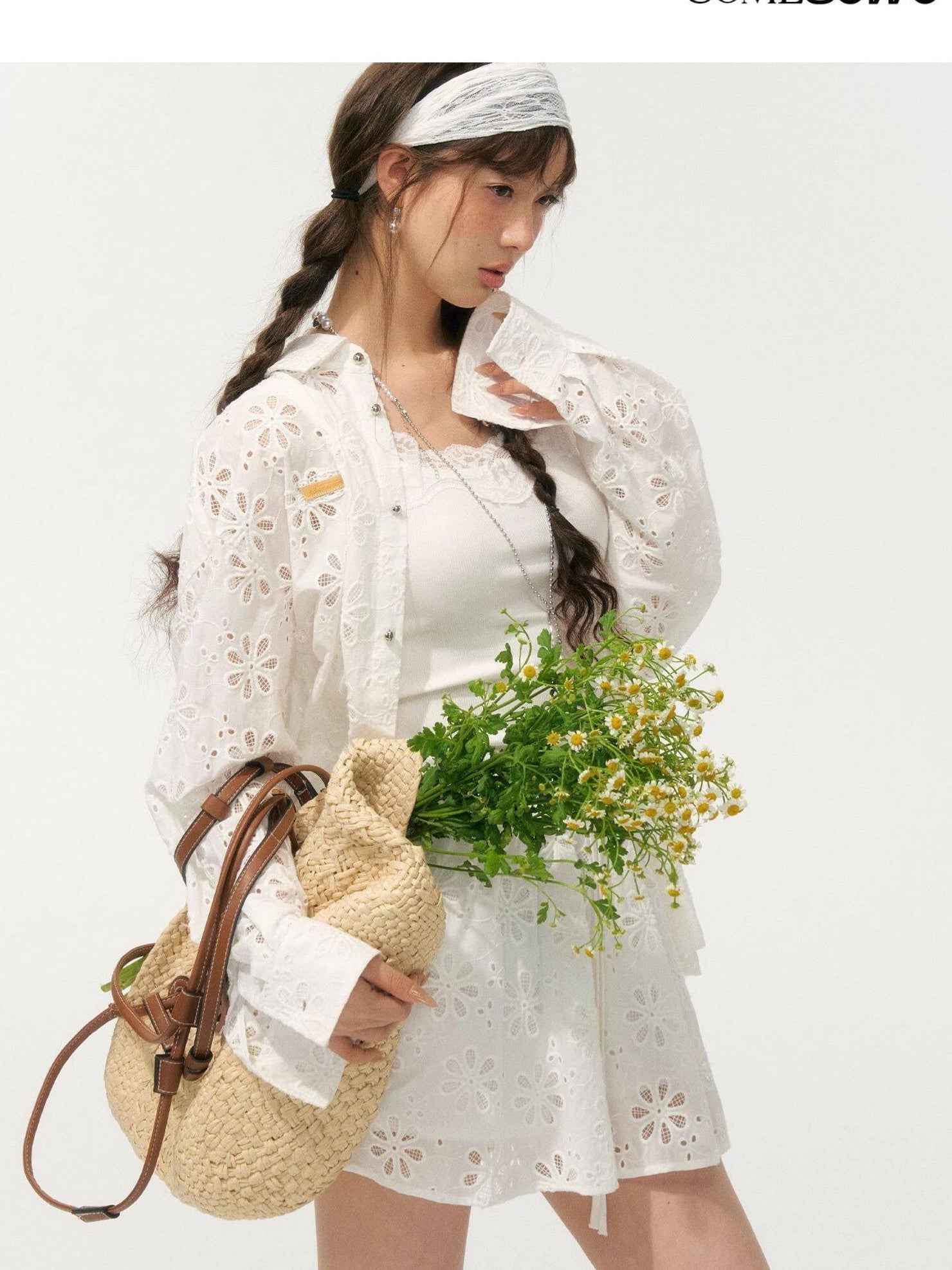 SOMESOWE Floral Cotton Collared Button Long Sleeve Casual Women Top & Skirt Sets