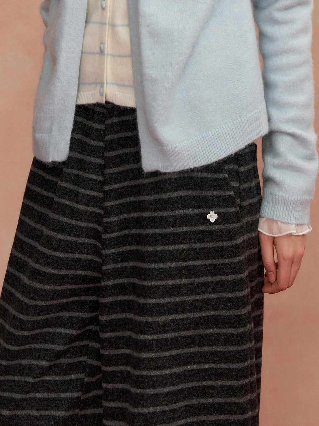 SOMESOWE Striped Bow Pocket Loose Wide Leg Button Split Hem Women Sweatpants