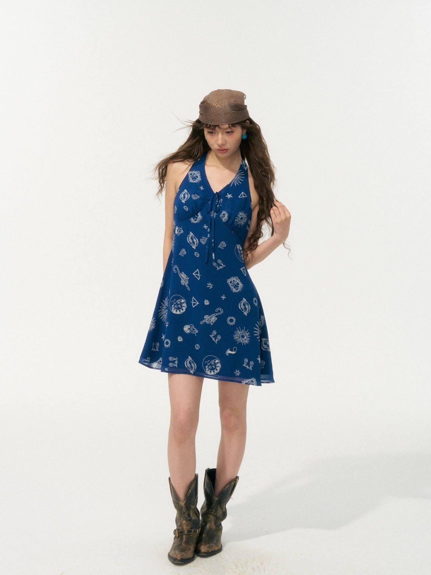 SOMESOWE Sexy Two Piece Sleeveless V-neck Women Polyester Denim Blue White Mini Dresses