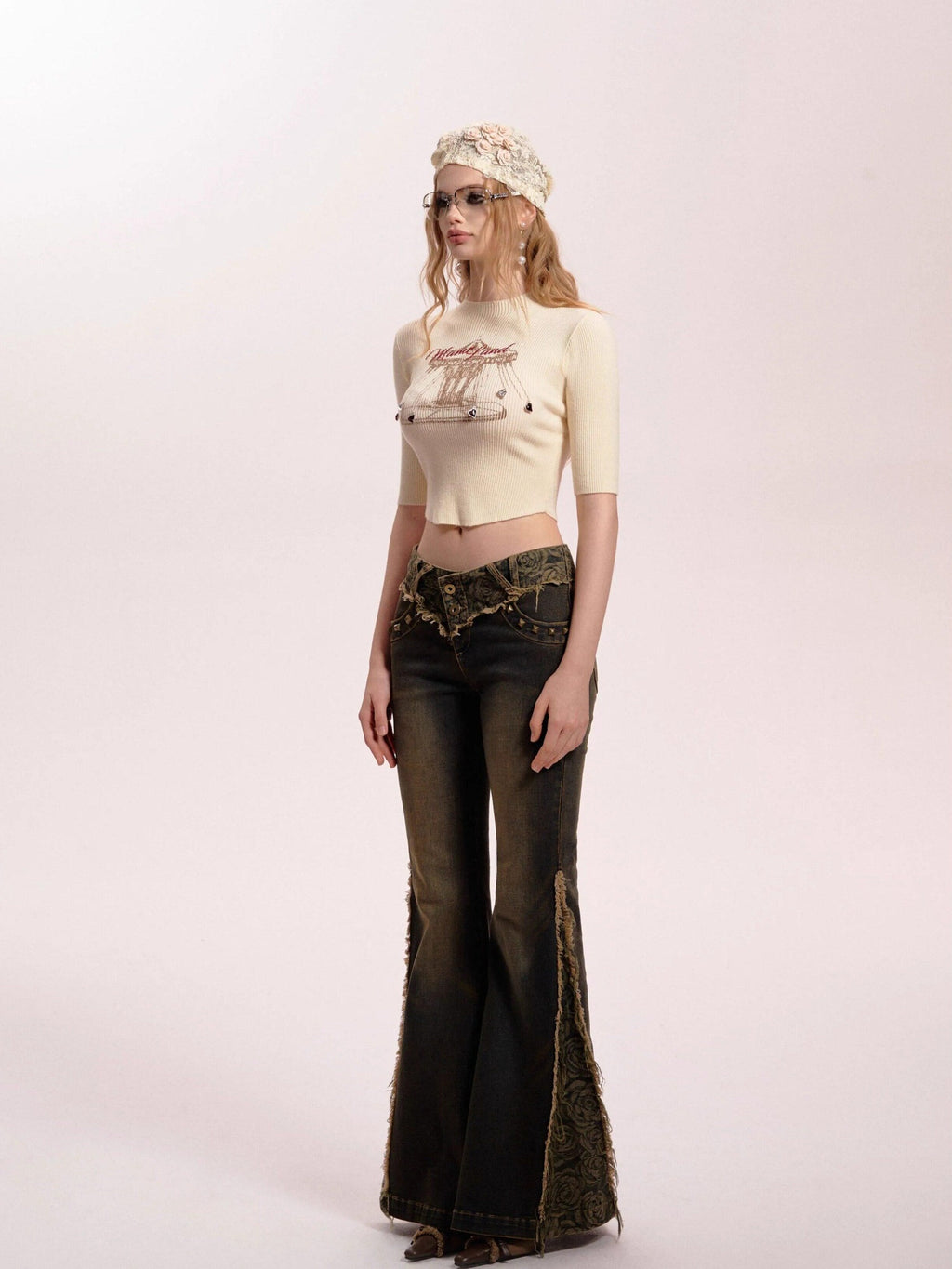 DeleteEx Soft Modal Blend Fitted Ivory Casual T Shirt Basic Crop Tops