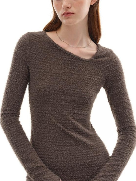 someonesometimes Slim Knit Minimal Casual Crewneck Long Sleeve Women Gray Top & Skirt Sets