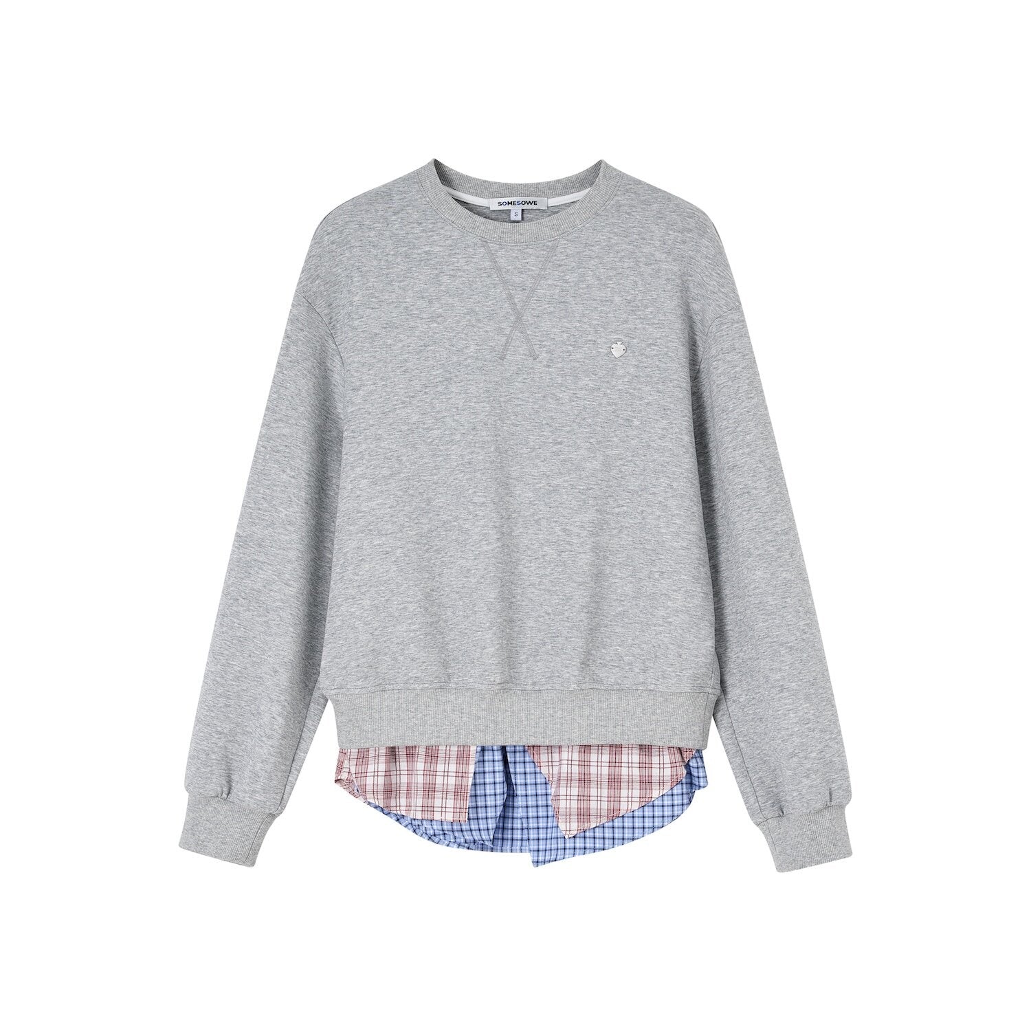 SOMESOWE_Cotton_Crew_Long_Sleeve_Casual_Mini_Skirt_Women_Gray_Navy_Top_&_Skirt_Sets_MISSTT