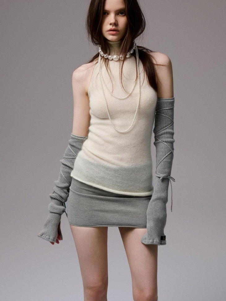 1JINN STUDIO Soft Mohair Wool Blend High Neck Slim Racerback Casual Women Tank Tops