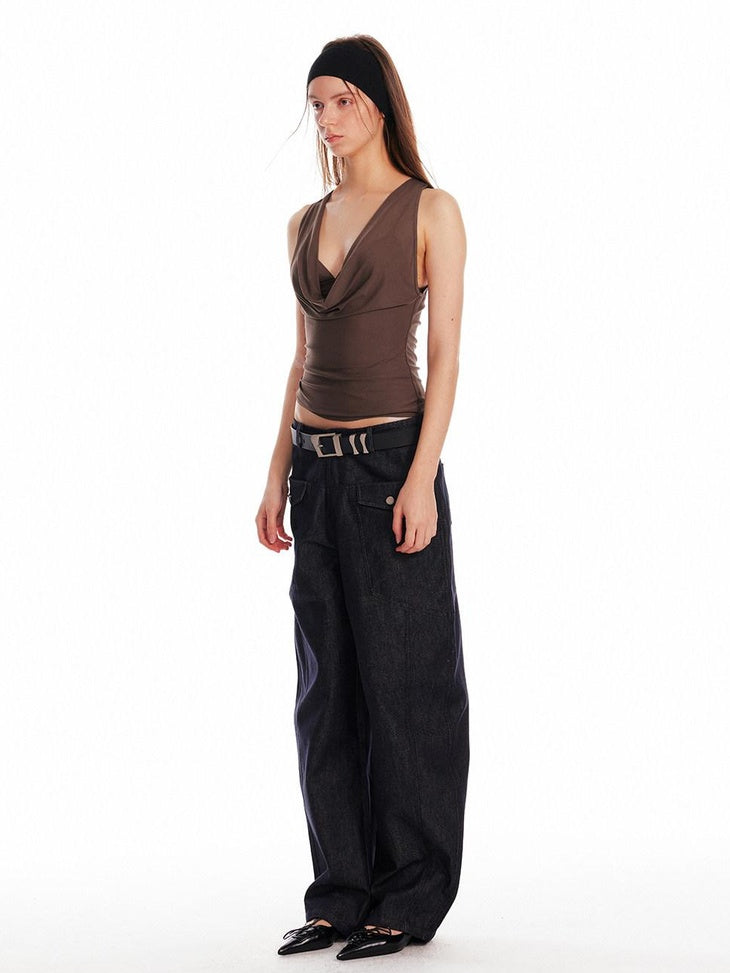 ALINNVSTUDIO Asymmetric Slim Fit Original Design Short Casual Solid Camis Tank Tops