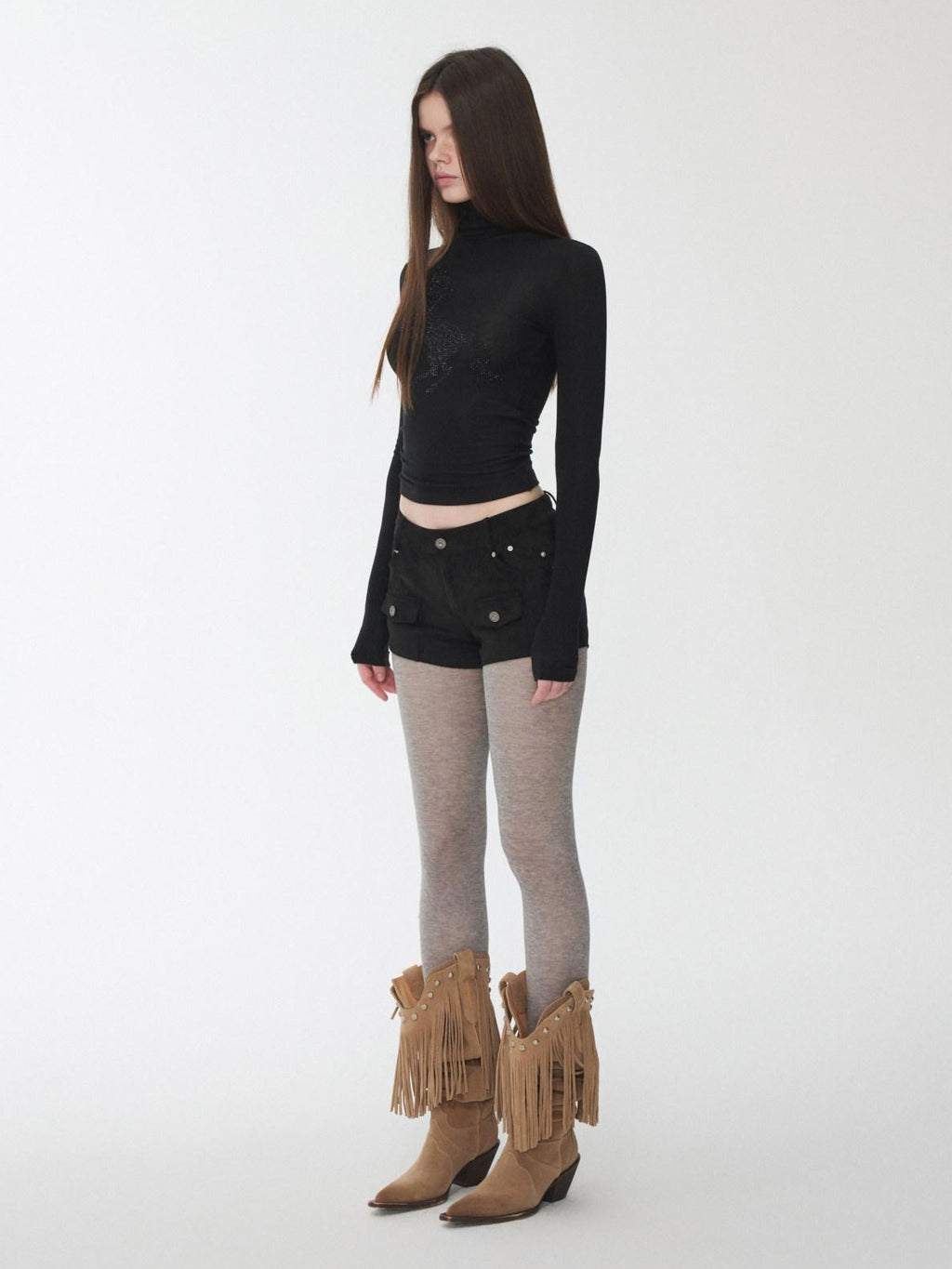 1JINN STUDIO Lyocell Wool Blend Turtleneck Long Sleeve Slim Fit Casual Women Mini Dresses