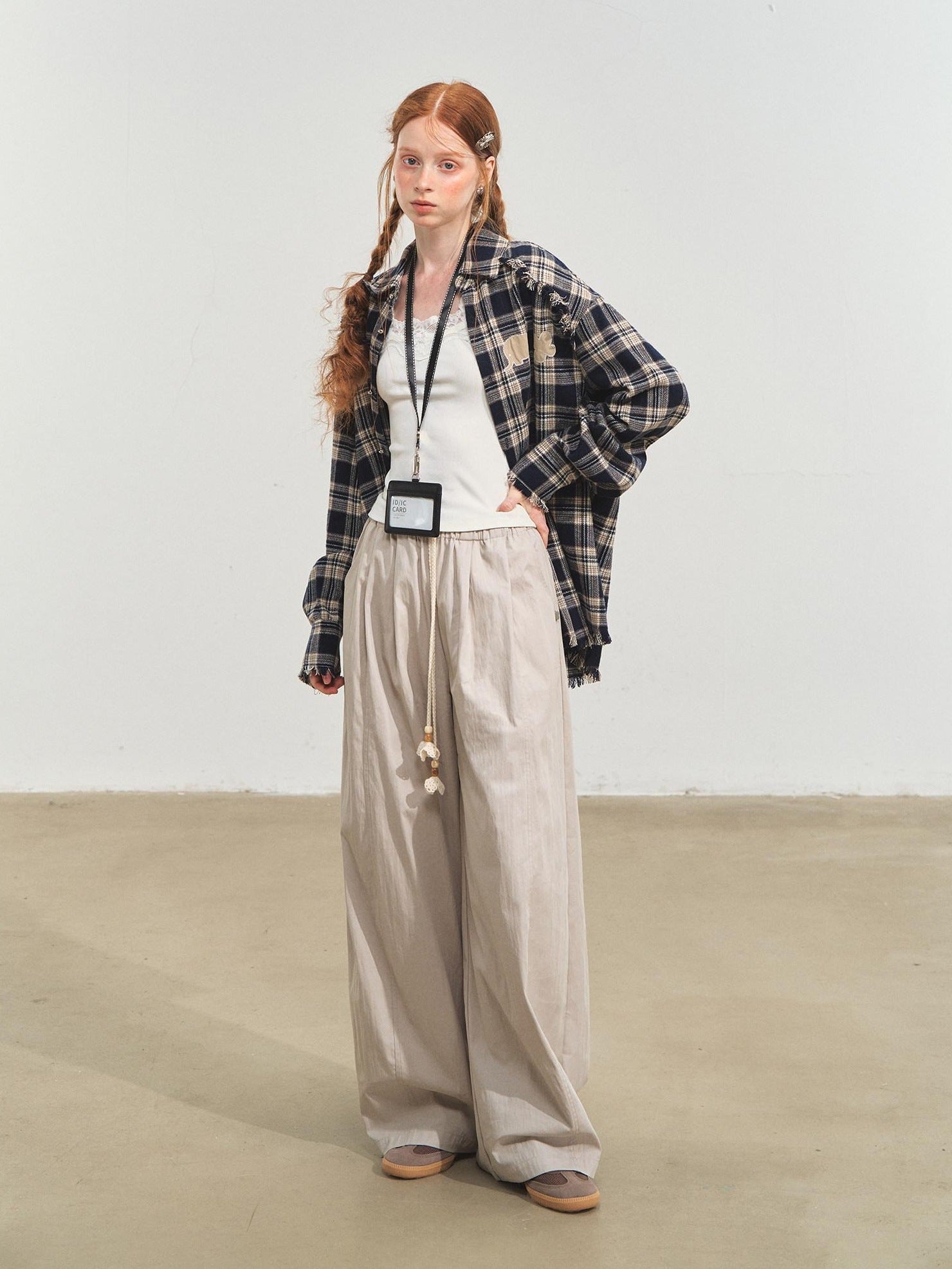 SOMESOWE Durable Fringe Plaid Loose Polo Collar Long Sleeve Women Wool Shirts