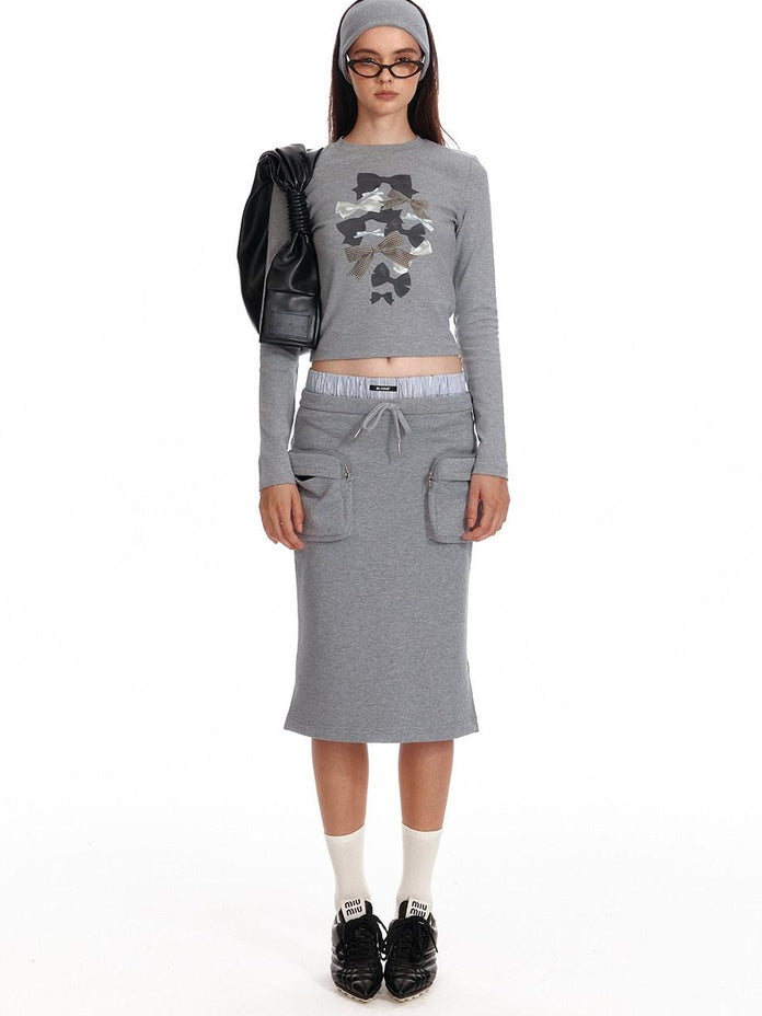 ALINNVSTUDIO Soft Cotton Printed Cropped Slim Fit Crew Neck Women Casual Long Sleeve T-Shirts
