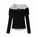 DeleteEx_Polka_Dot_Ruched_Backless_One_Shoulder_Slim_Casual_Women_Long_Sleeve_T-Shirts_MISSTT