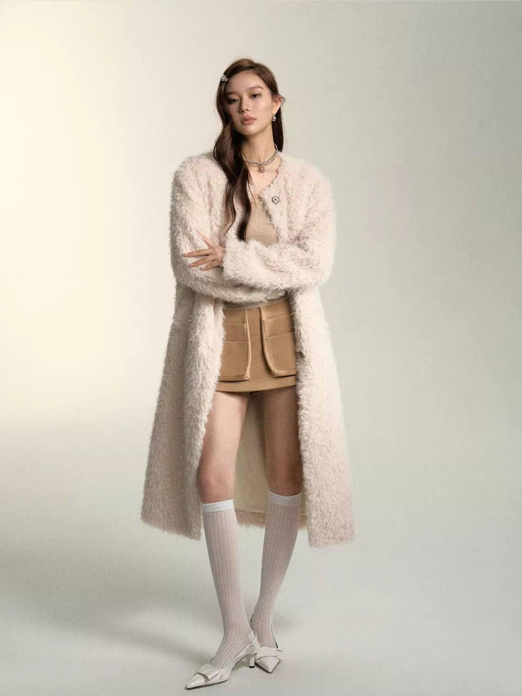SOMESOWE Versatile Button Front Lapel Relaxed Fit Commuter Solid Khaki Long Coats