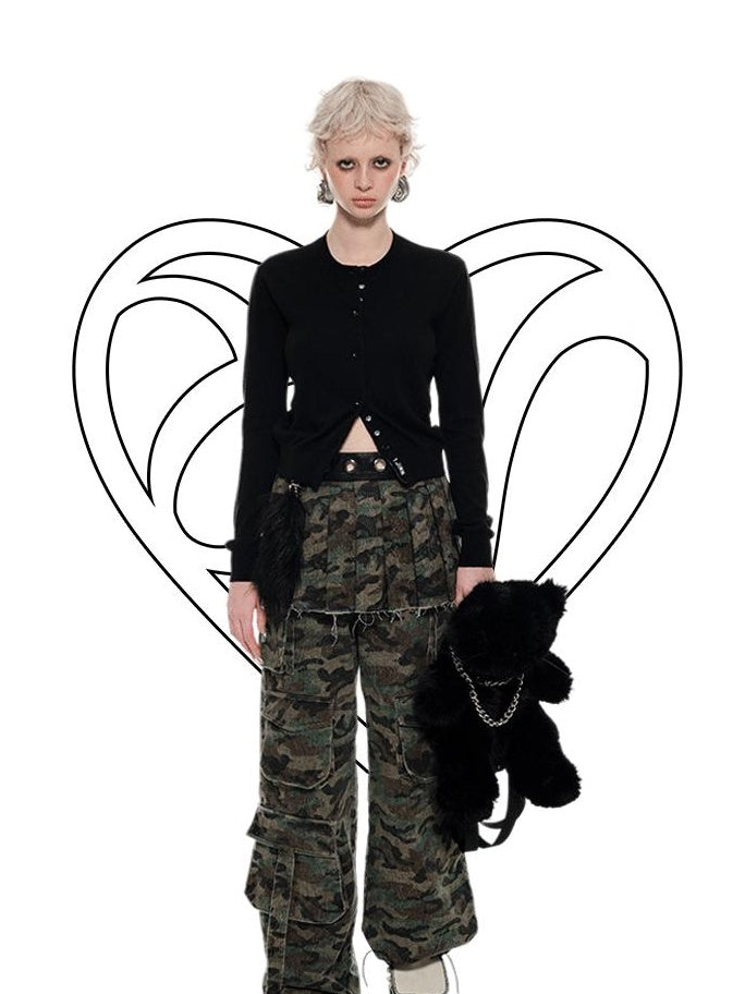 1JINN STUDIO Low Waist Pleated A Line Patchwork Camo Streetwear Women Mini Skirts