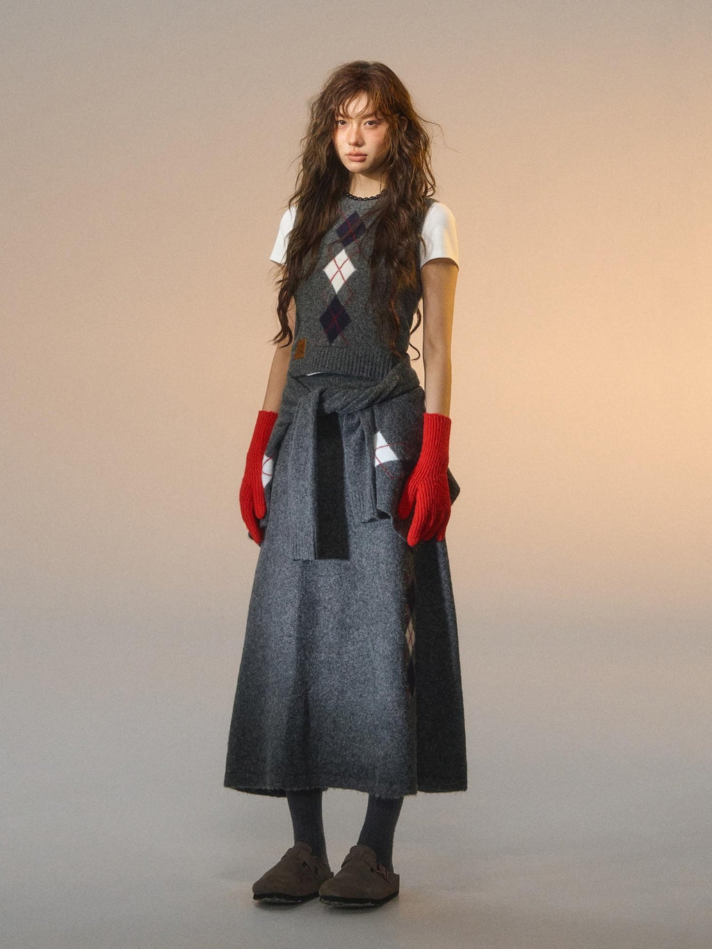 SOMESOWE Embroidered Plaid Slim Fit Long Sleeve Crew Neck Women Casual Top & Skirt Sets
