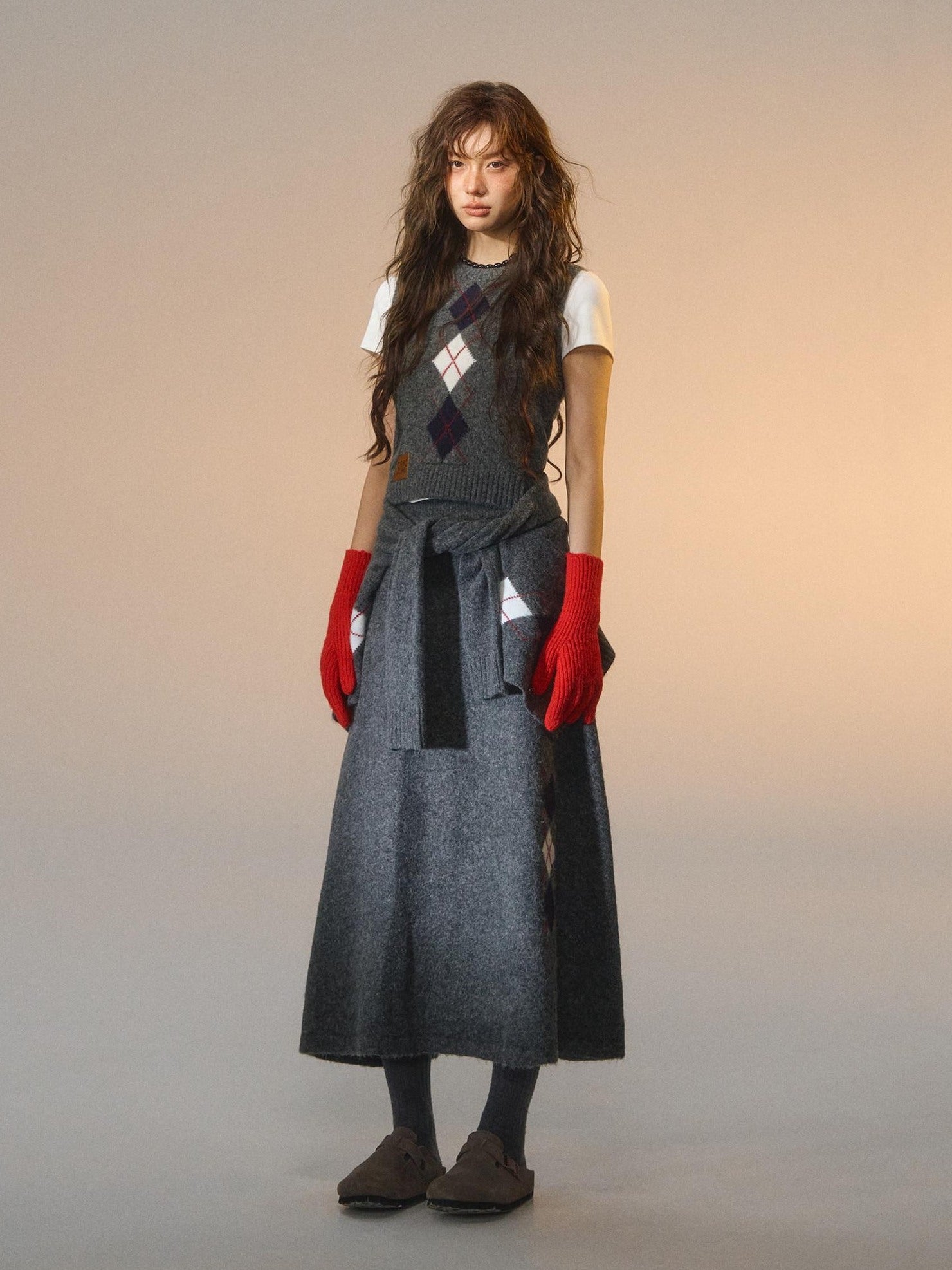 SOMESOWE Embroidered Plaid Slim Fit Long Sleeve Crew Neck Women Casual Top & Skirt Sets