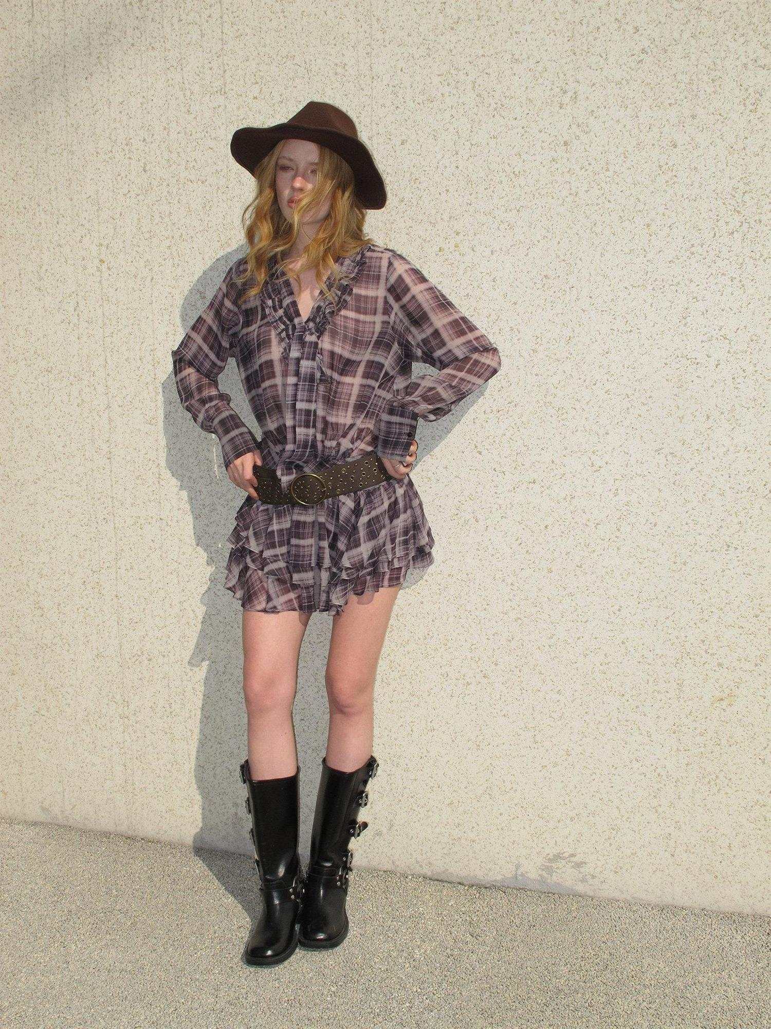 DeleteEx Chic Vintage Asymmetrical V-neck Slim Long Sleeve Plaid Citywalk Mini Dresses