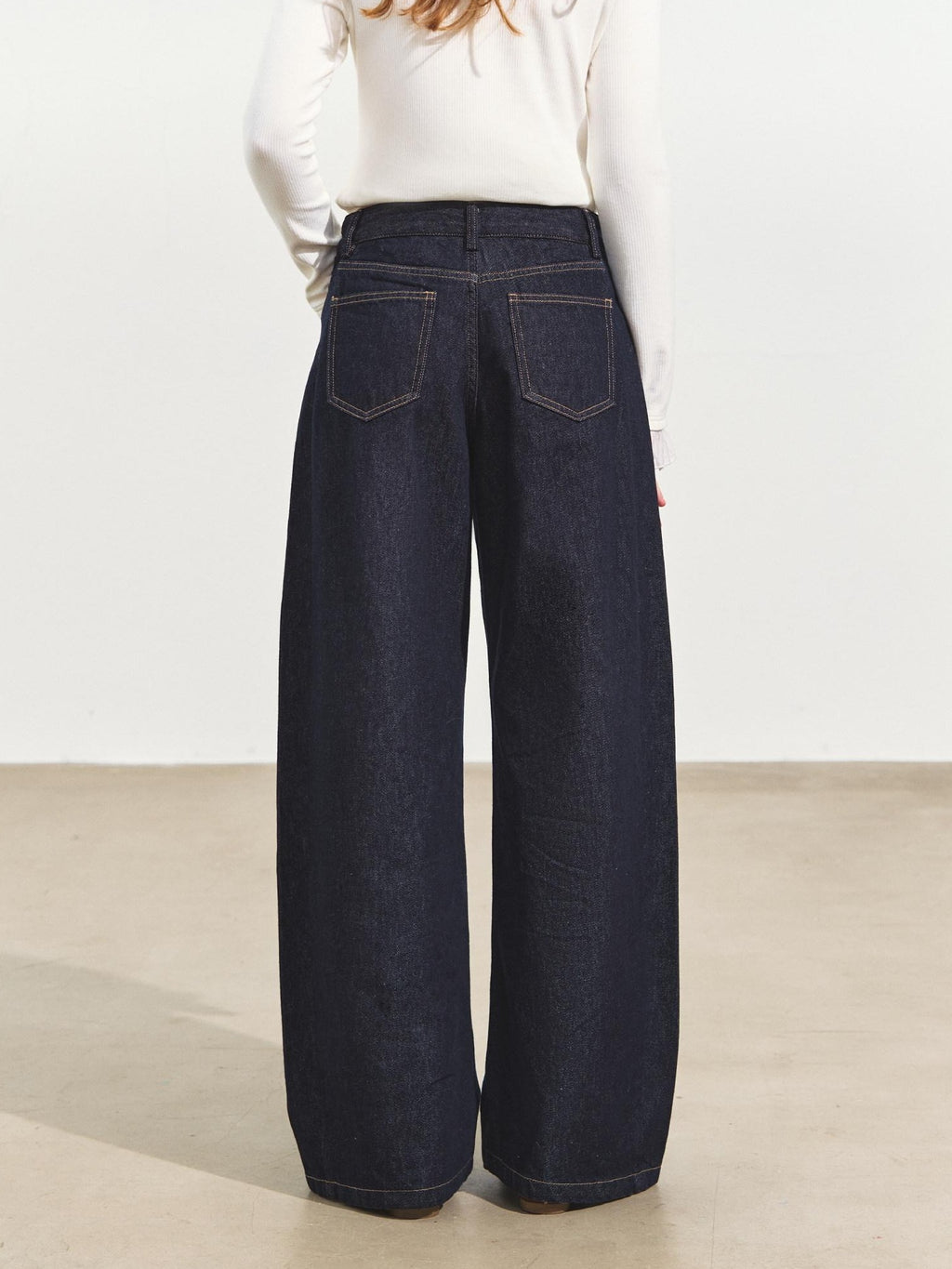 SOMESOWE Pleated Casual Natural Waist Loose Cotton Pocket Zip Blue Women Wide Leg Jeans