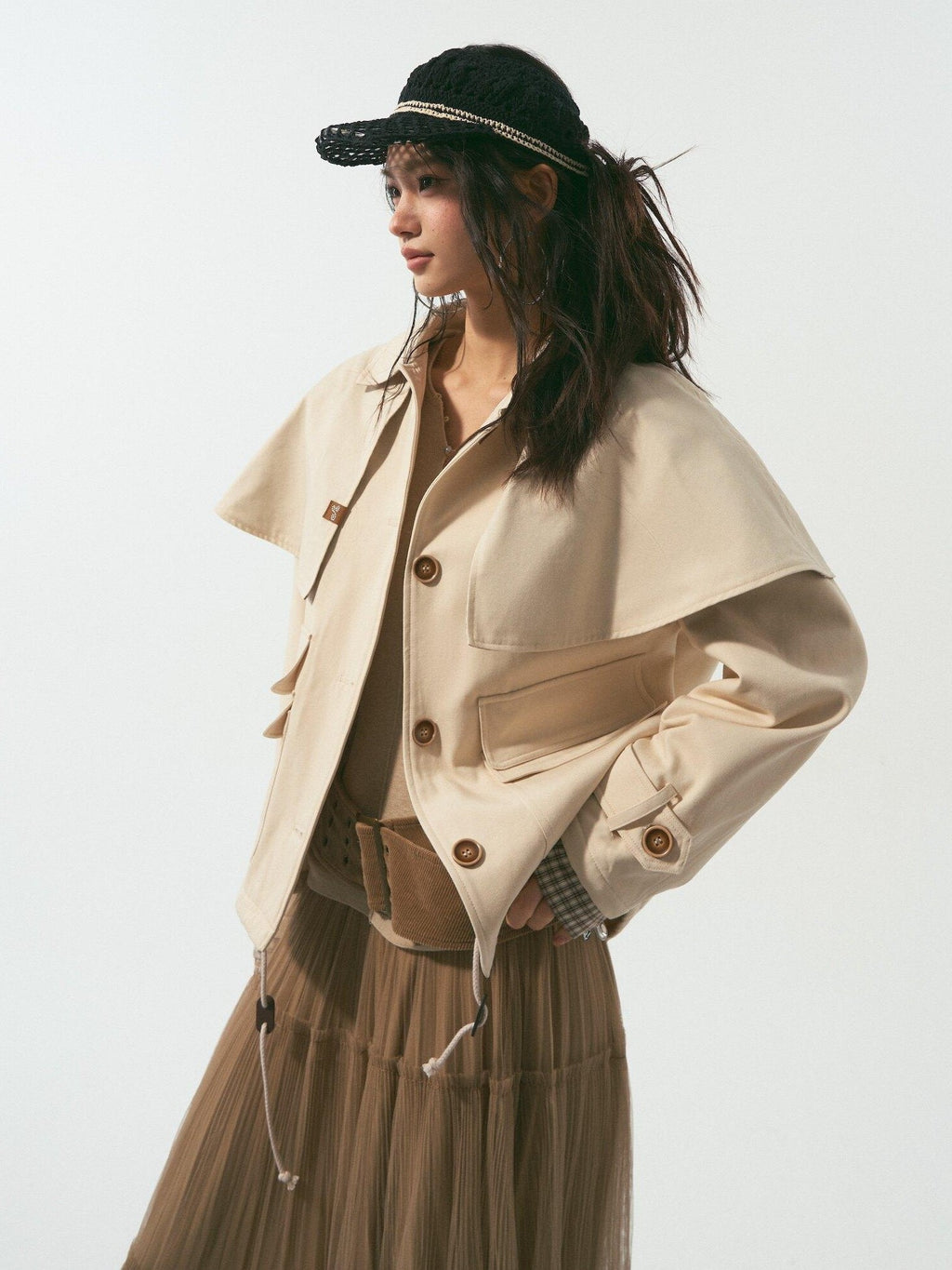 SOMESOWE Cotton Lyocell Lined Loose Casual Shirt Collar Button Trench Coats