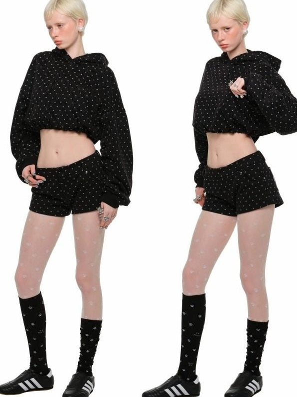 1JINN STUDIO Four Piece Set Loose Cropped Casual Women Polka Dot Animal Print Zip Hoodies