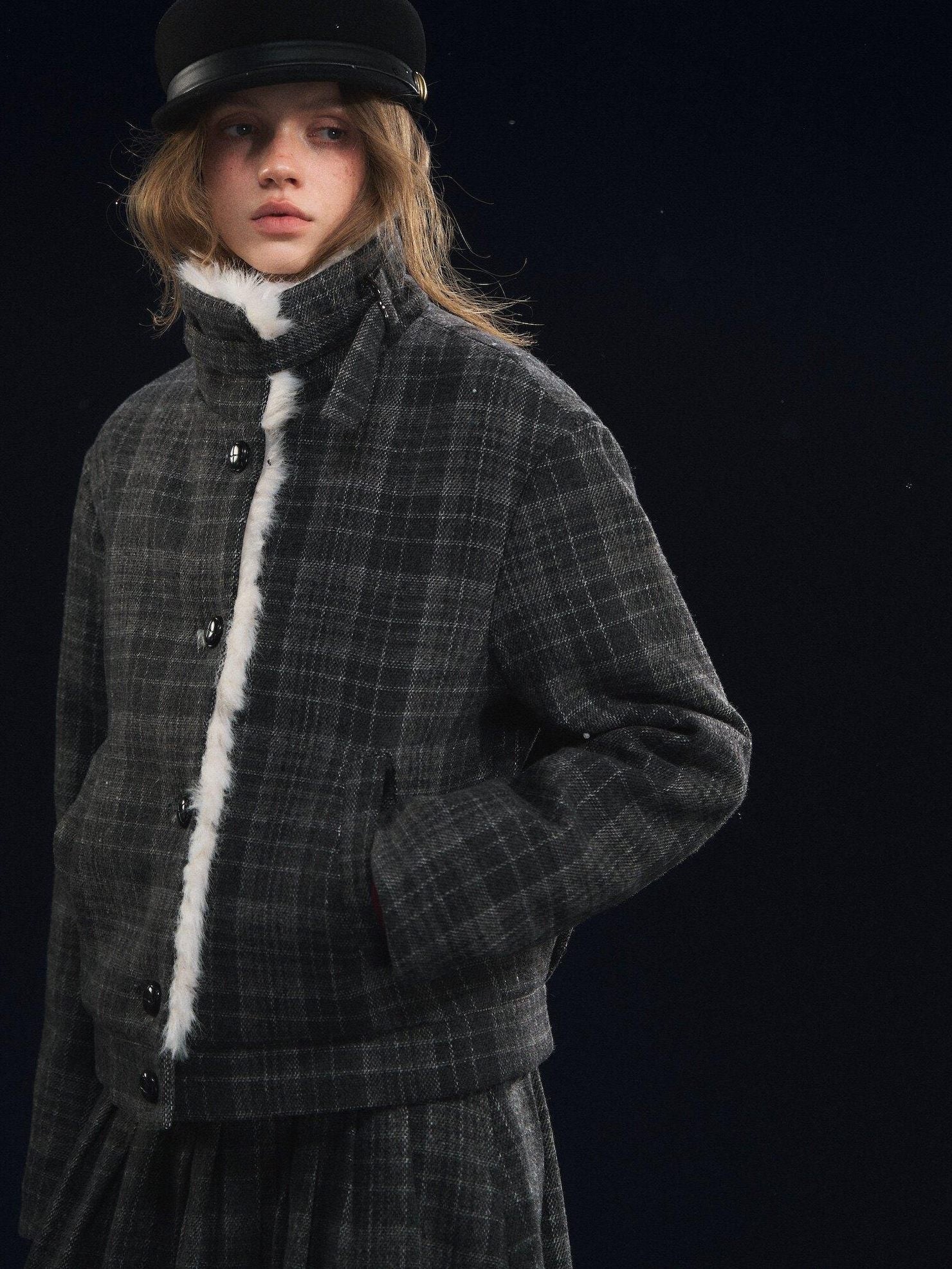 SOMESOWE Plaid Patchwork Oversized Jacket Loose Button Front Women Top & Skirt Sets