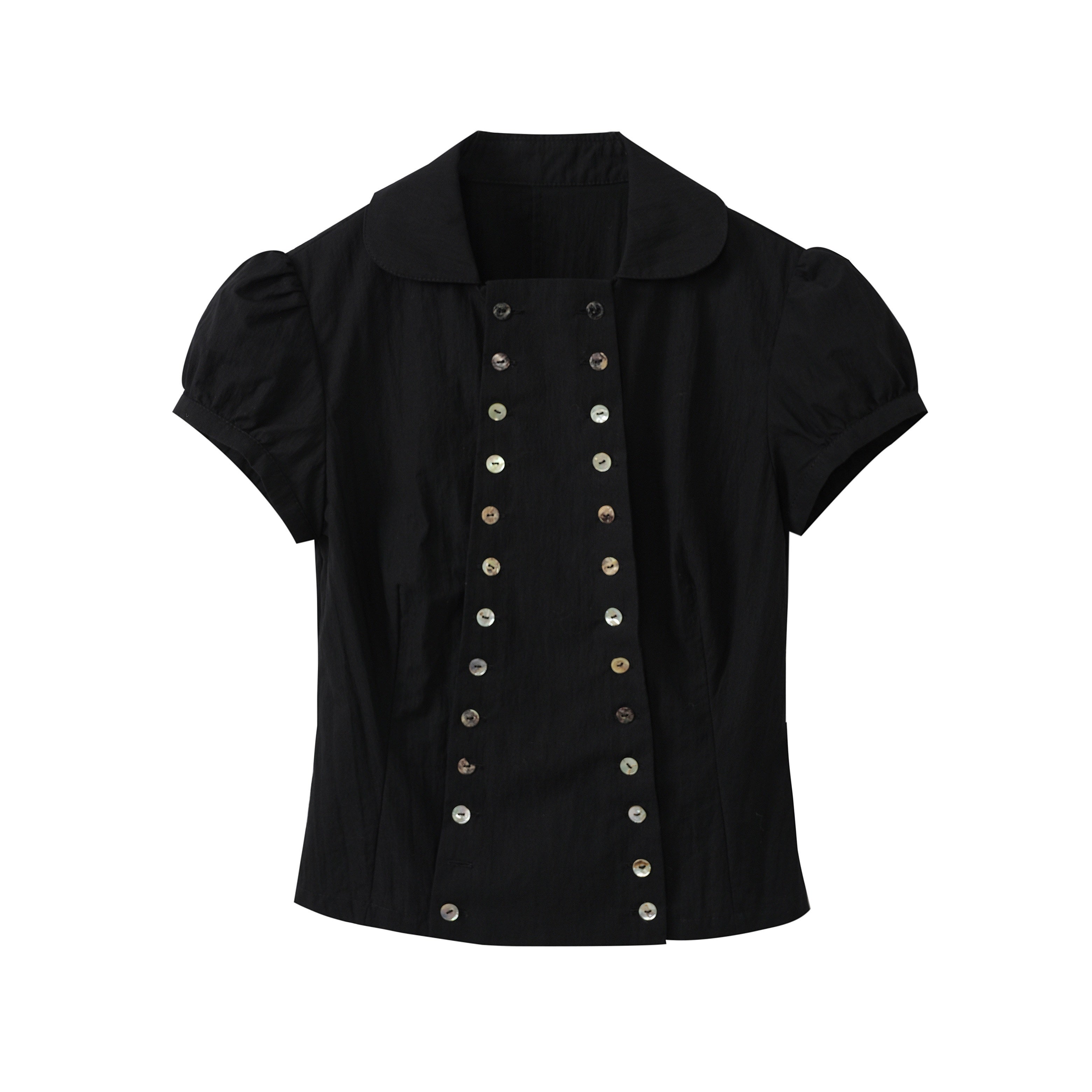 DeleteEx_Breathable_Girly_Cropped_Cinched_Waist_Crewneck_Short_Sleeve_Blouses_MISSTT