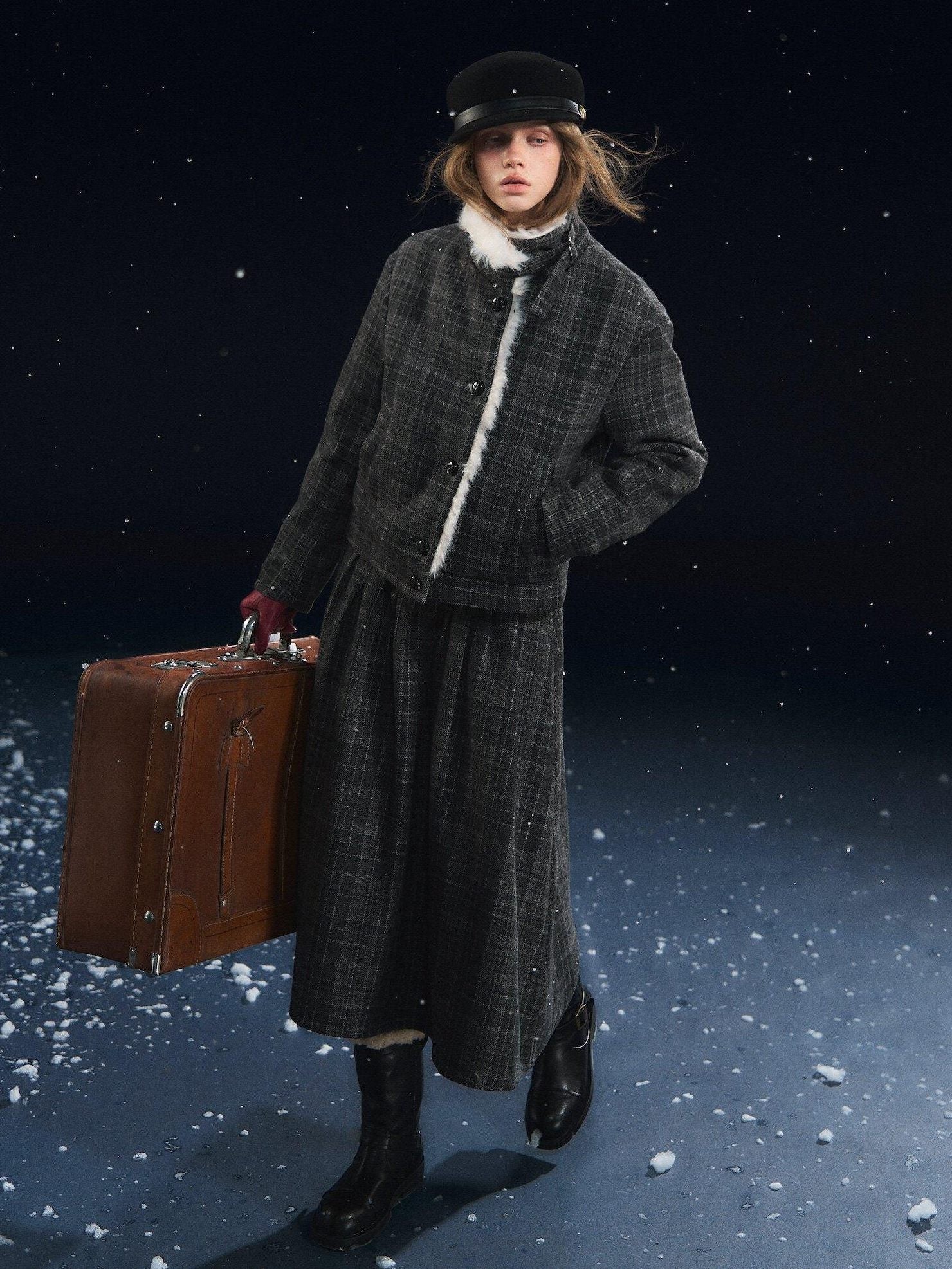 SOMESOWE Plaid Patchwork Oversized Jacket Loose Button Front Women Top & Skirt Sets