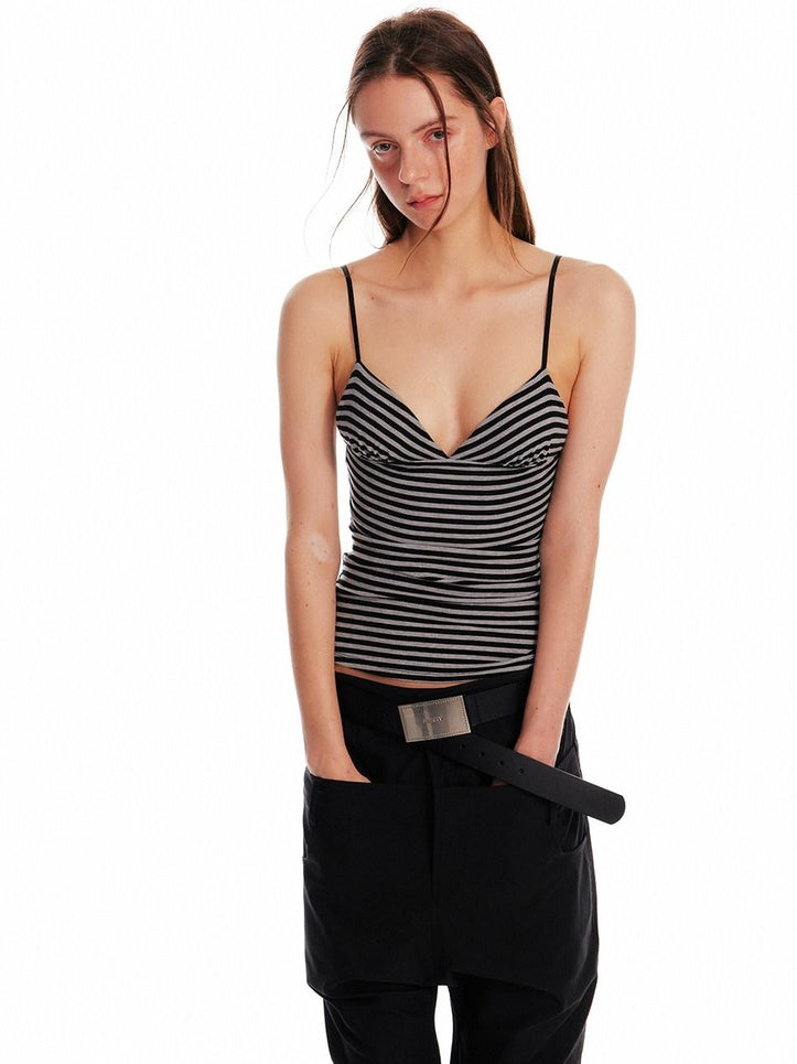 ALINNVSTUDIO Original Slim Fit Zebra Print Spaghetti Strap No Pad Button Front Camisoles