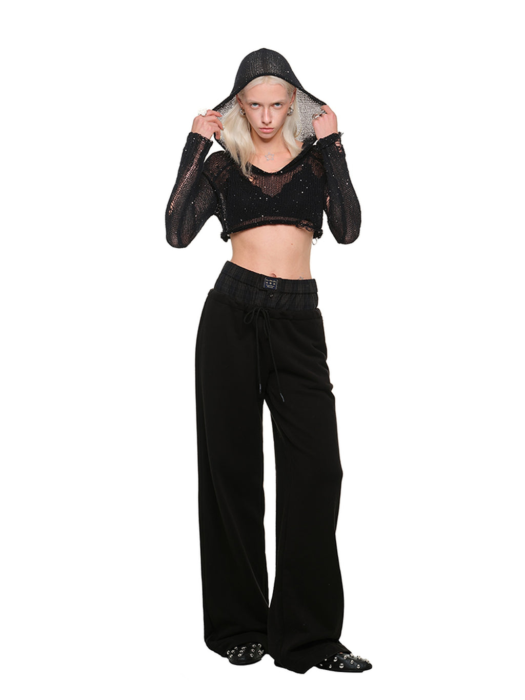 1JINN STUDIO Ripped Hooded Slim Fit Sweet Pullover Women Solid Long Sleeve Crop Tops