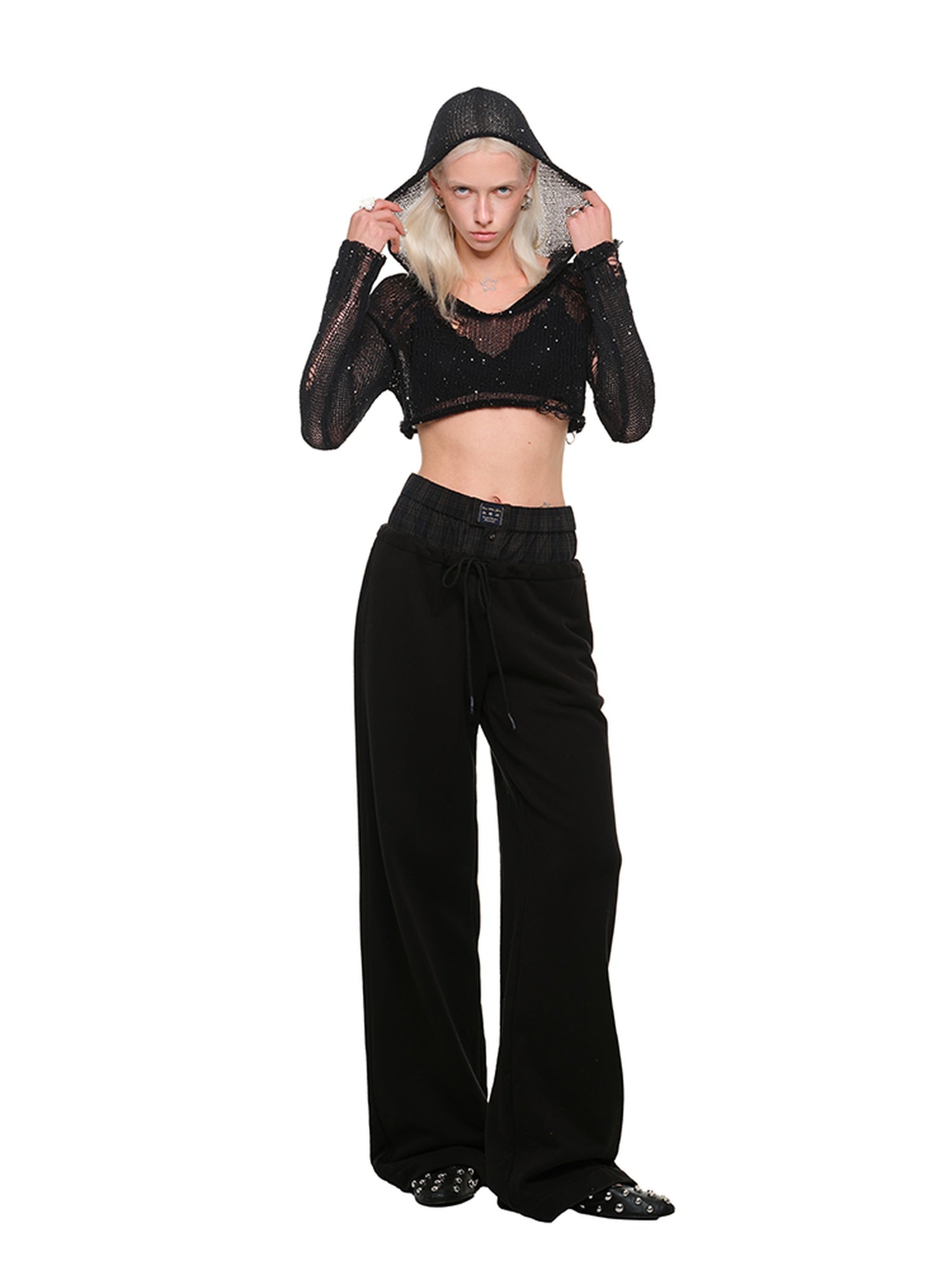 1JINN STUDIO Ripped Hooded Slim Fit Sweet Pullover Women Solid Long Sleeve Crop Tops