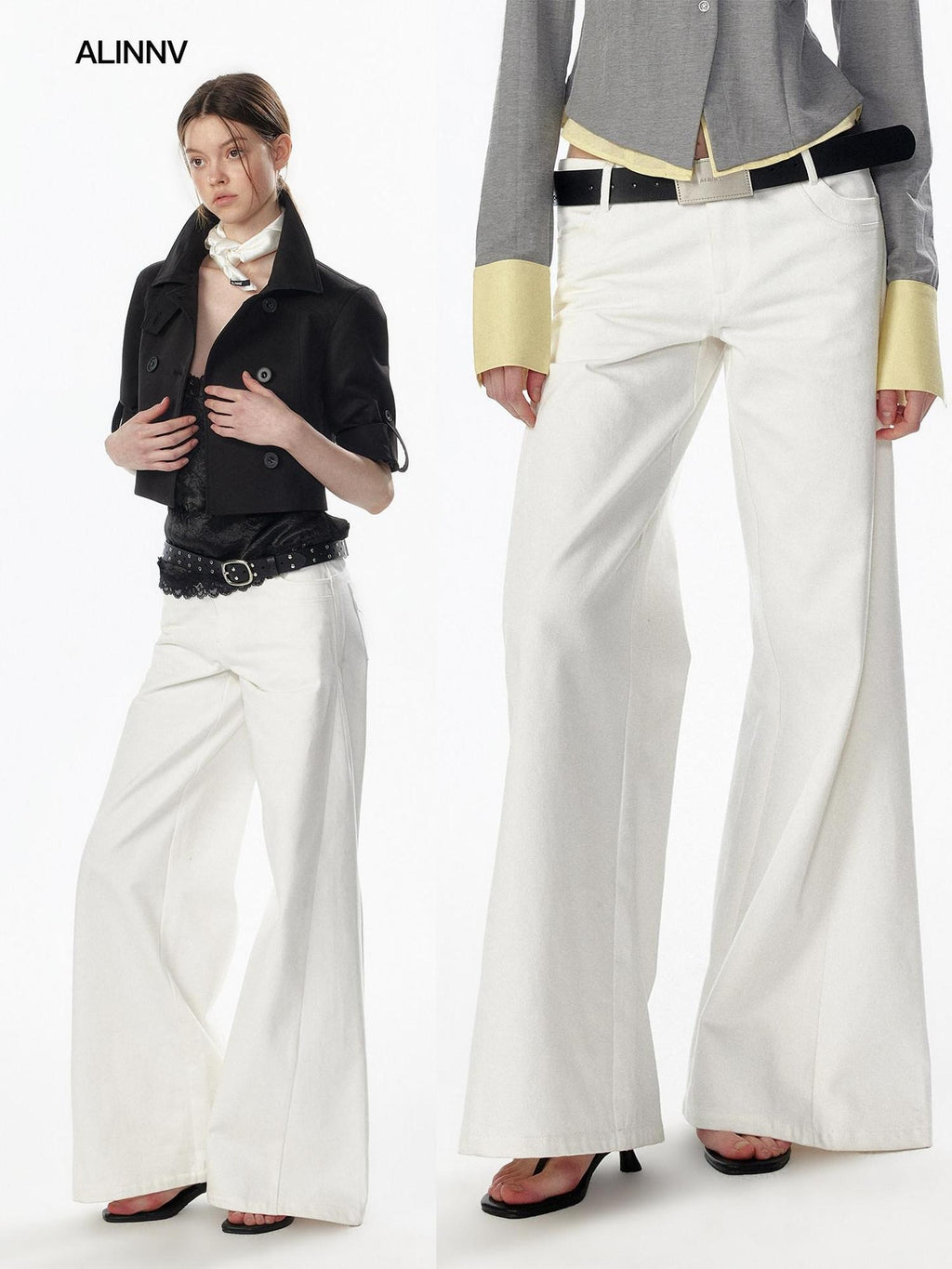 ALINNVSTUDIO Soft Cotton Low Rise Button Fly Loose Fit Women Classic Straight Leg Jeans