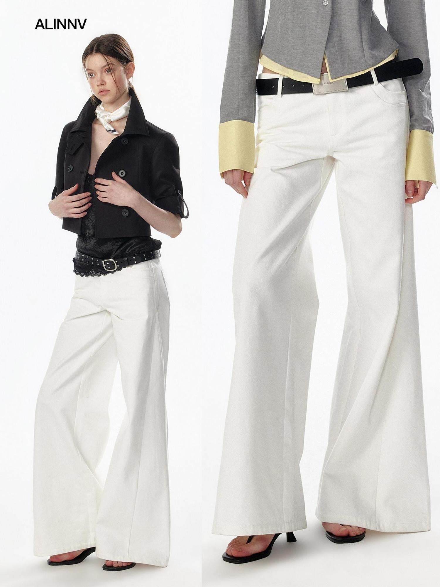ALINNVSTUDIO Soft Cotton Low Rise Button Fly Loose Fit Women Classic Straight Leg Jeans