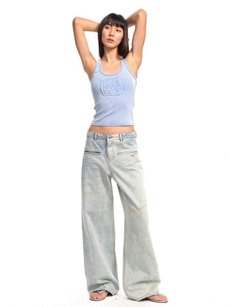 NAWSNOTAWEAR Cotton Stretch Patch Racerback Regular Fit Women Letter Casual Tank Tops