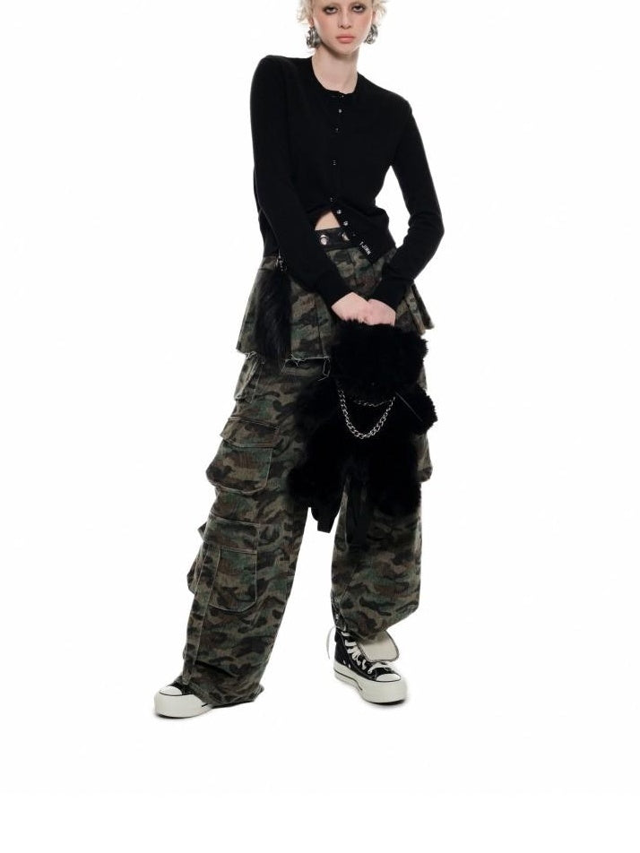 1JINN STUDIO Low Waist Pleated A Line Patchwork Camo Streetwear Women Mini Skirts