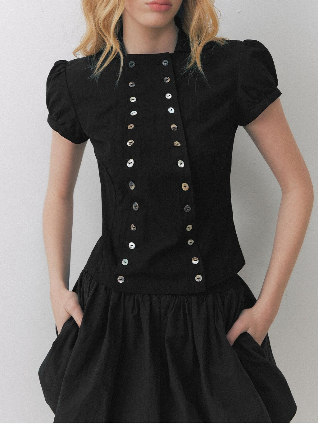 DeleteEx Breathable Girly Cropped Cinched Waist Crewneck Short Sleeve Blouses