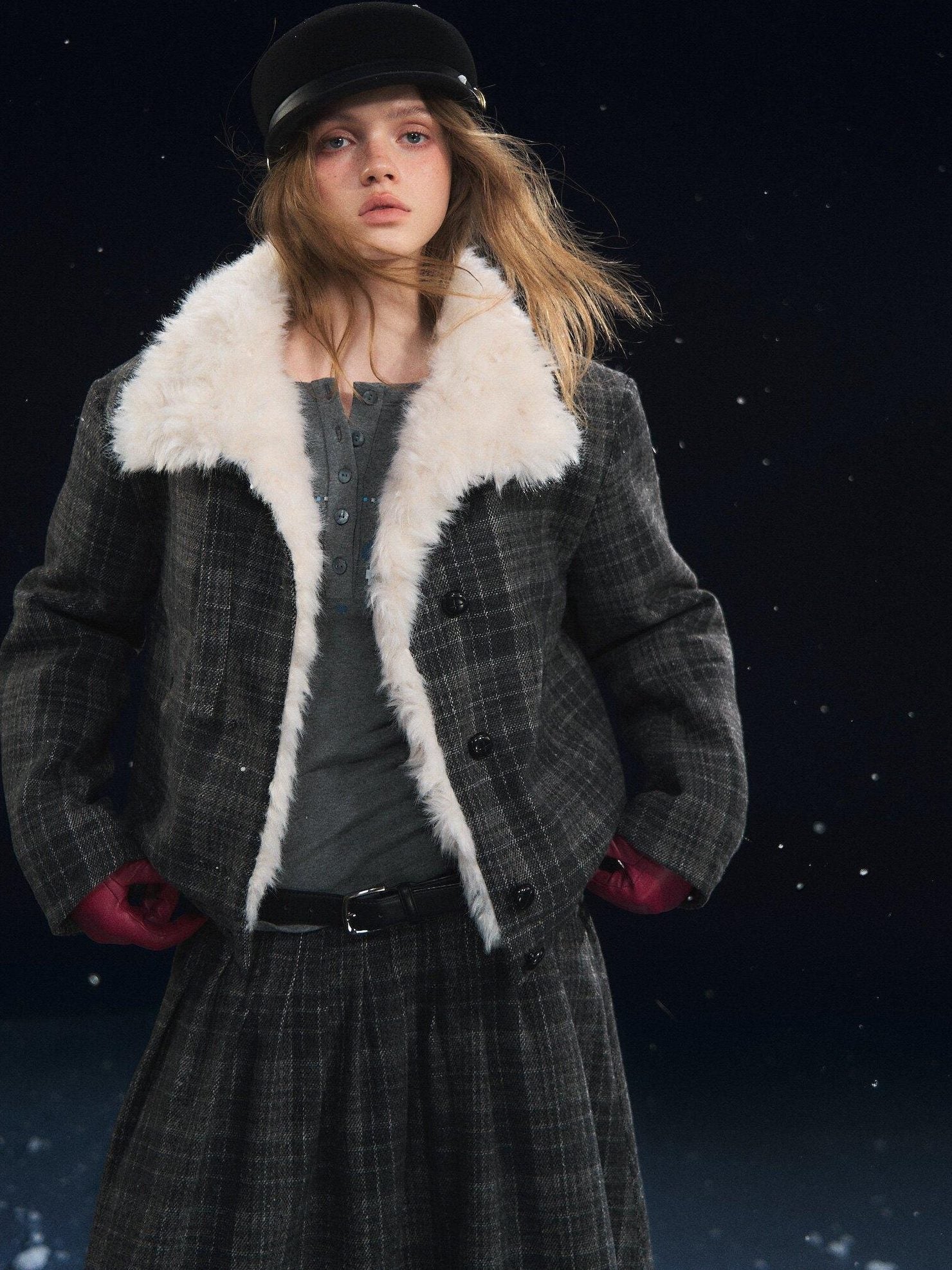 SOMESOWE Plaid Patchwork Oversized Jacket Loose Button Front Women Top & Skirt Sets