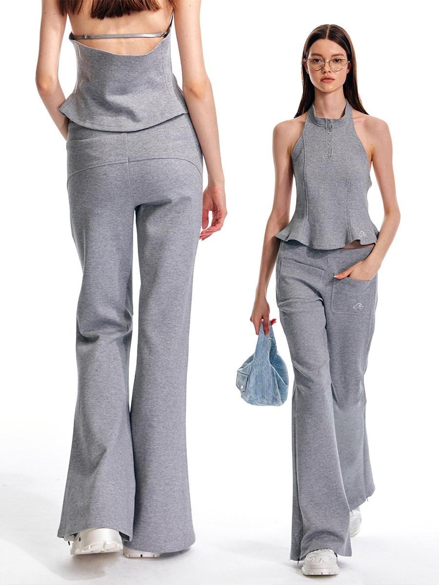 ALINNVSTUDIO Sleek Low Rise Straight To Flare Original Black Gray Flare Hem Flared Pants