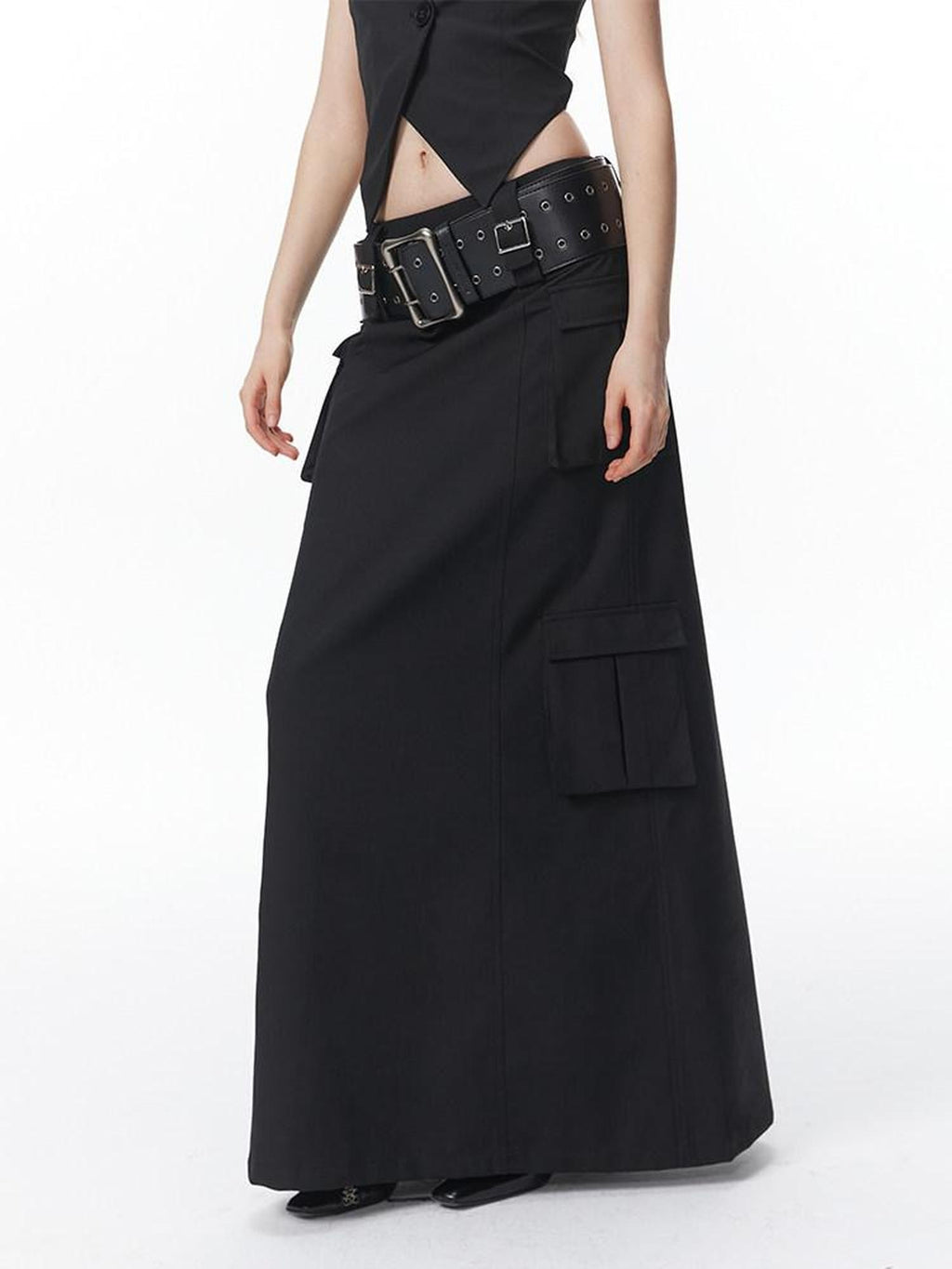 ALINNVSTUDIO Studded Embossed Smooth Split Leather Casual Unisex Prong Buckle Belts