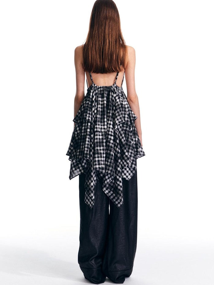 ALINNVSTUDIO Plaid Strappy Polyester Sweet Spicy Sleeveless Youth City Commute Midi Dresses