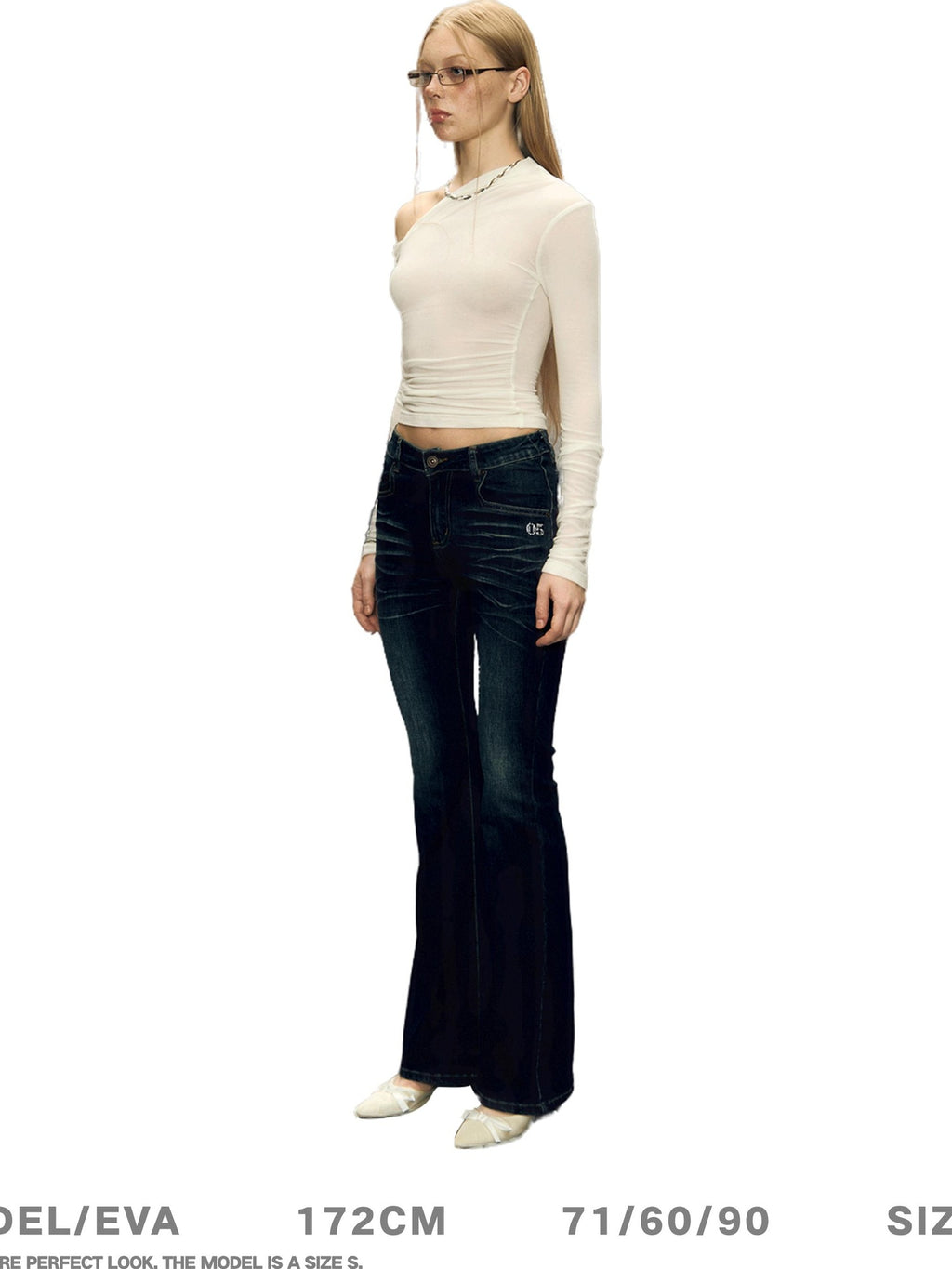 DeleteEx Office Chic Fitted Long Sleeve Asymmetric Neckline Off Shoulder Crop Tops