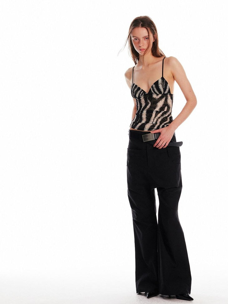 ALINNVSTUDIO Original Slim Fit Zebra Print Spaghetti Strap No Pad Button Front Camisoles
