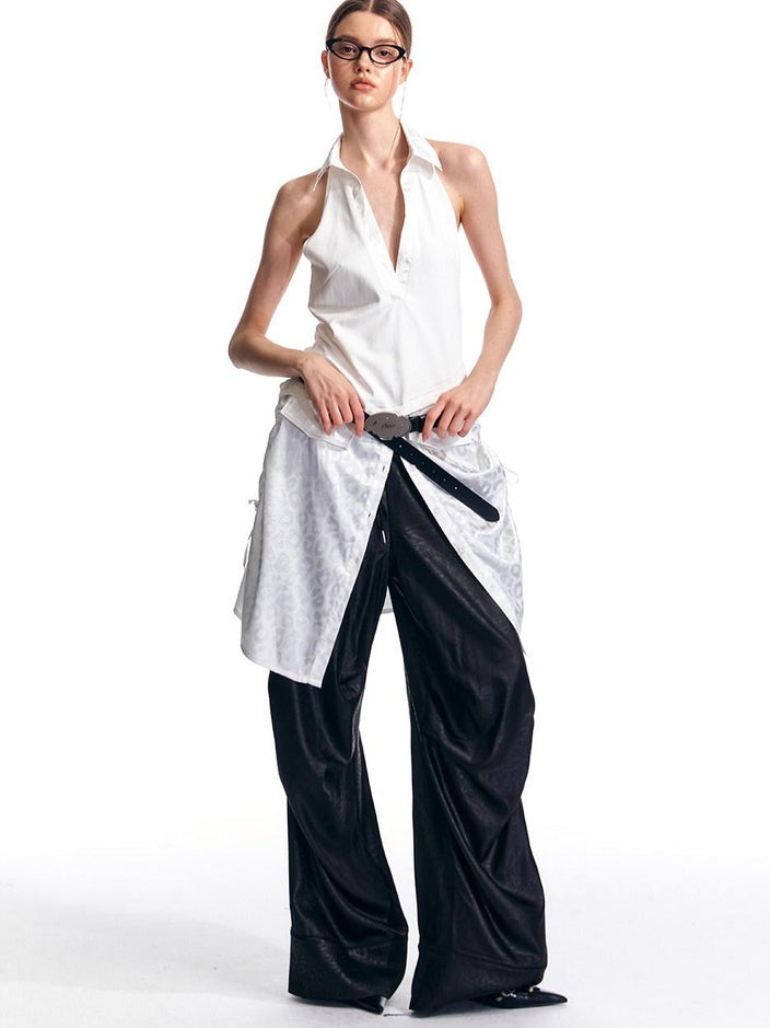 ALINNVSTUDIO Minimalist Original Straight Silhouette Natural Waist Black White Wide Leg Pants